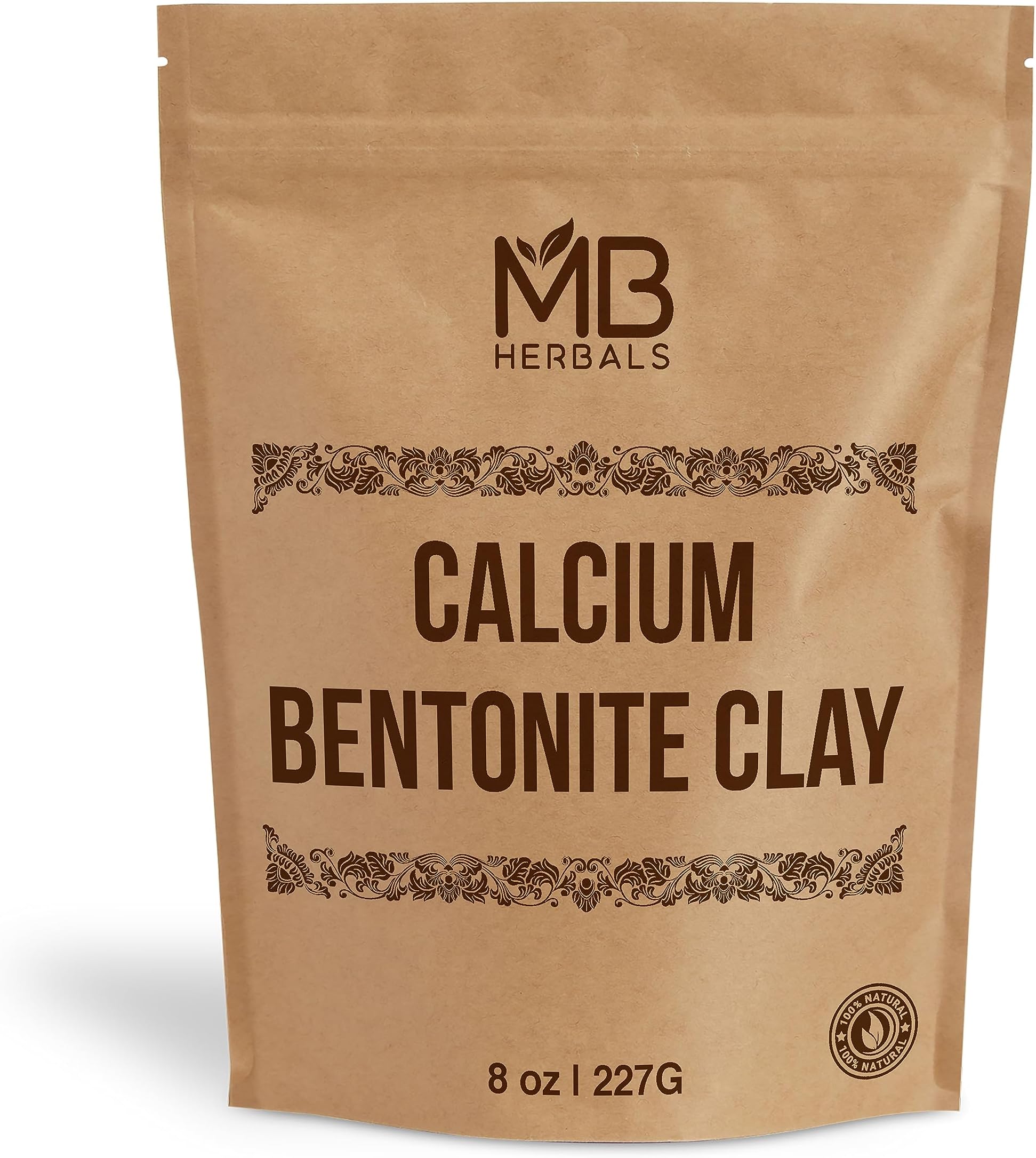 MB Herbals Bentonite Clay 8 oz | 227G / 0.5 LB | Calcium Bentonite Clay Powder | Anti-ageing Detoxifying Clay | Suitable for Oily Skin | External Use Only