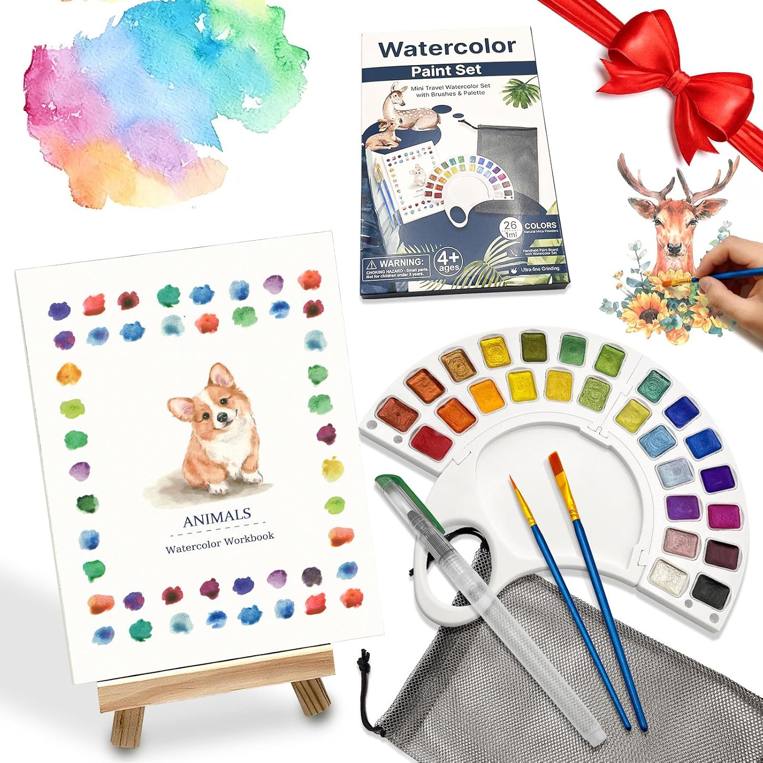 Watercolor Workbook for Adults - Animal Theme, 26 Colors Watercolor Paint Set with 300GSM Thick Paper, Water Brush Pen, Beginner Friendly Coloring Book Kit for Stress Relief