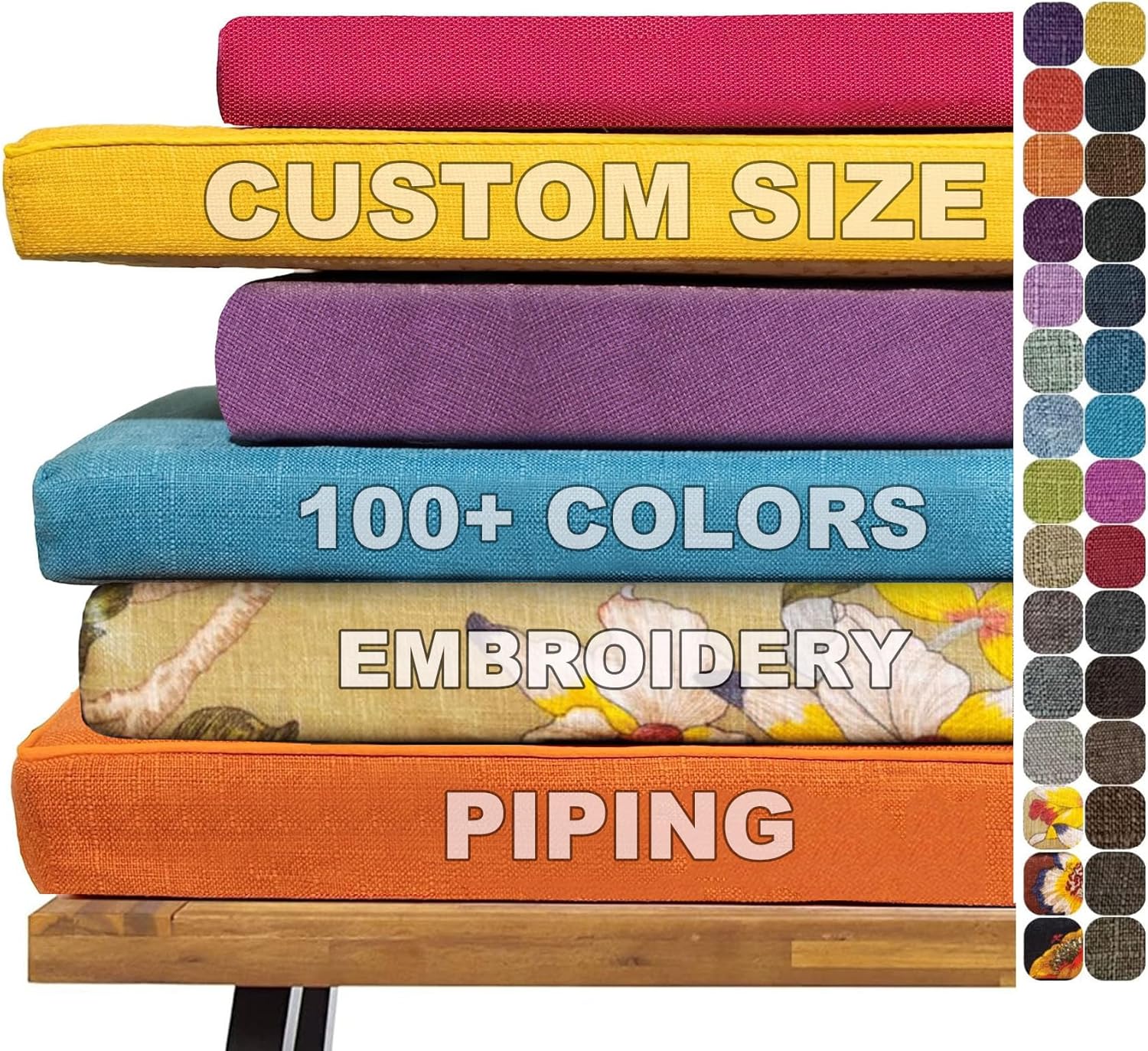 Custom Bench Cushions, Bay Window Seat Cushions, 100+ Colors to Choose