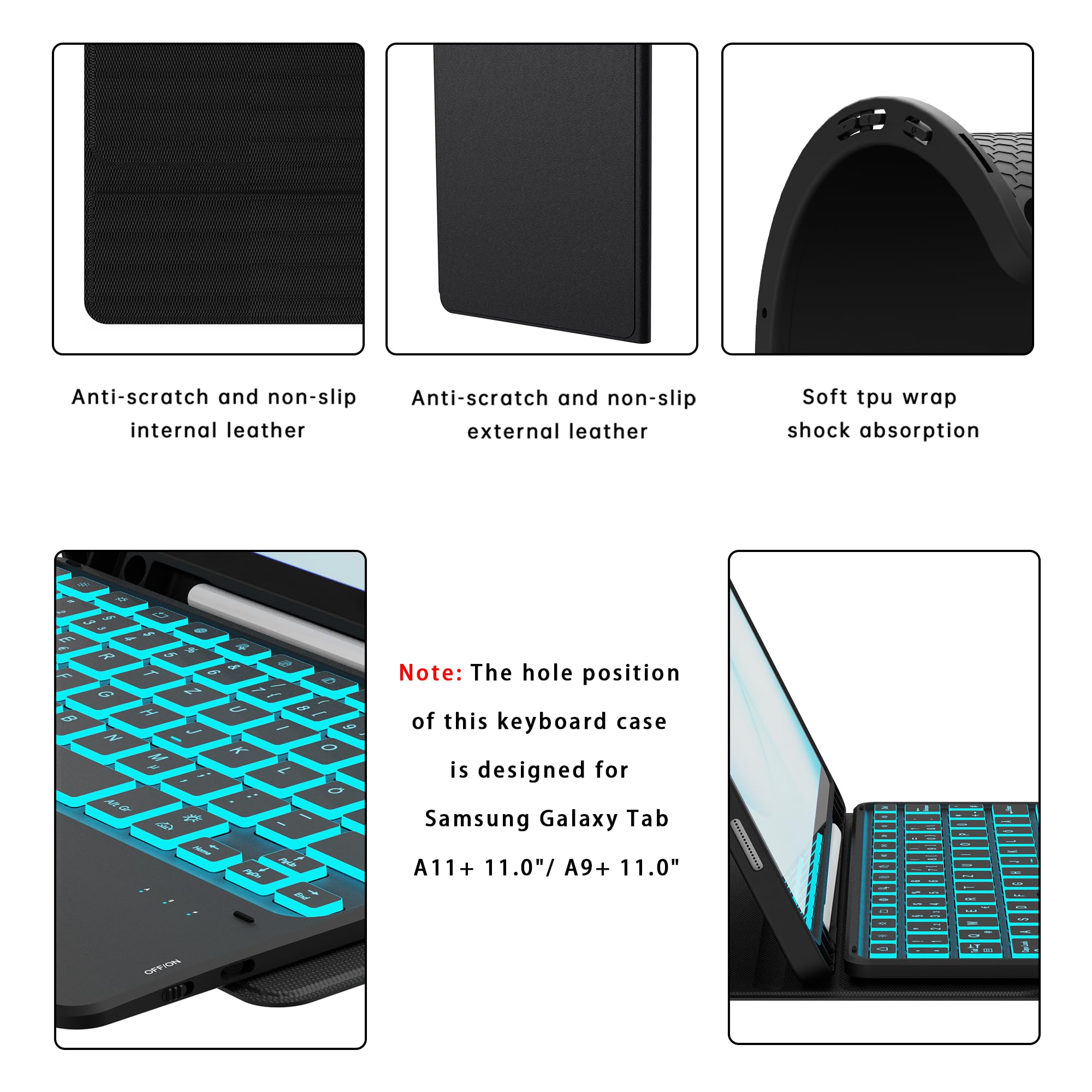 ROOFEI Für Galaxy Tab A11+/A9+ Hülle mit Tastatur Deutsches QWERTZ Layout | 7 Farben Beleuchtung | Magnetische Abnehmbare Trackpad Tablet Cover | Beleuchtete Tastatur für Tab A9 Plus/A11 Plus 11"