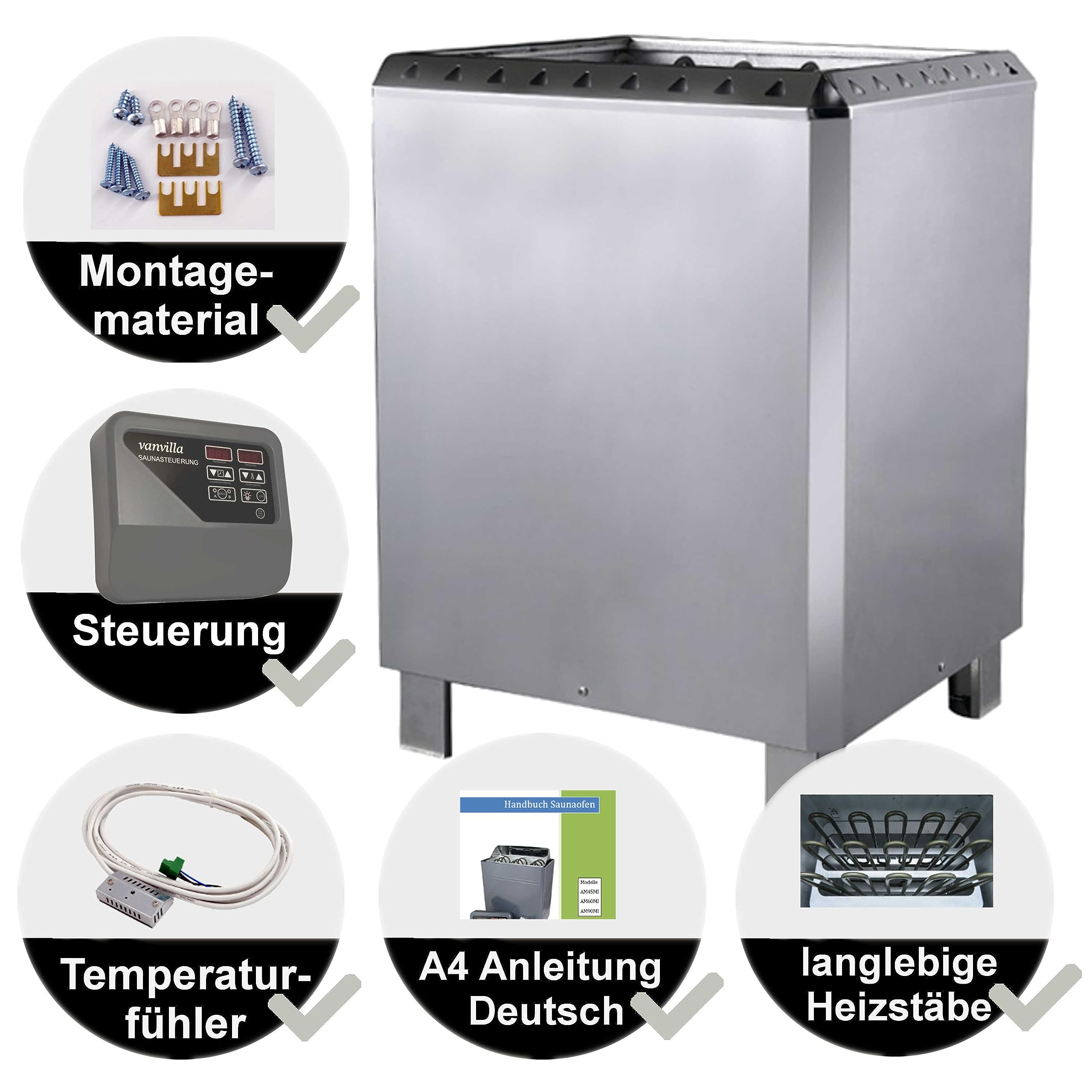vanvilla Saunaofen 12kw mit externer Steuerung 380V Edelstahl Finnische Sauna