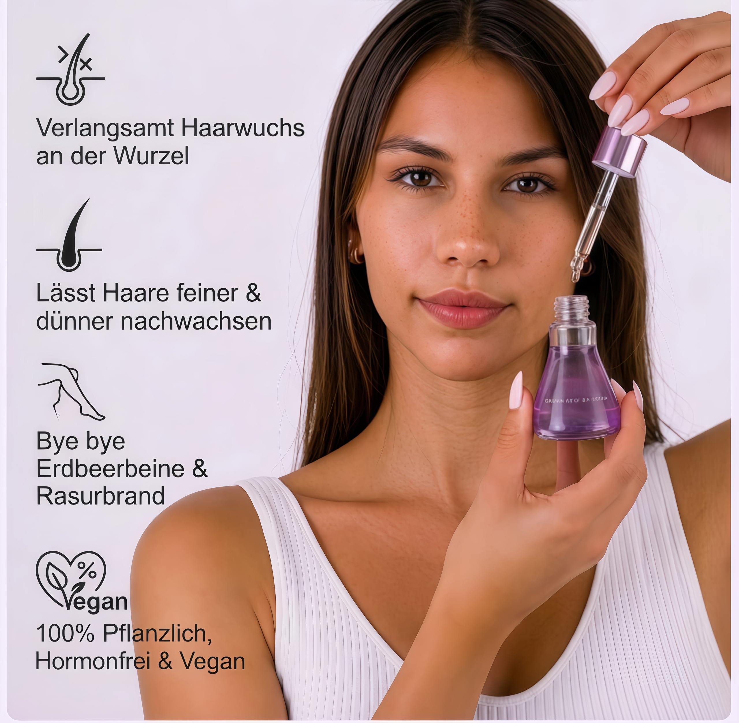 Veluna Skin - Pflanzliches Haarwuchsstopp Serum für glatte Haut und Haarentfernung, sanft und beruhigend, spendet Feuchtigkeit und reduziert Körperhaarwachstum, geeignet für alle Hauttypen