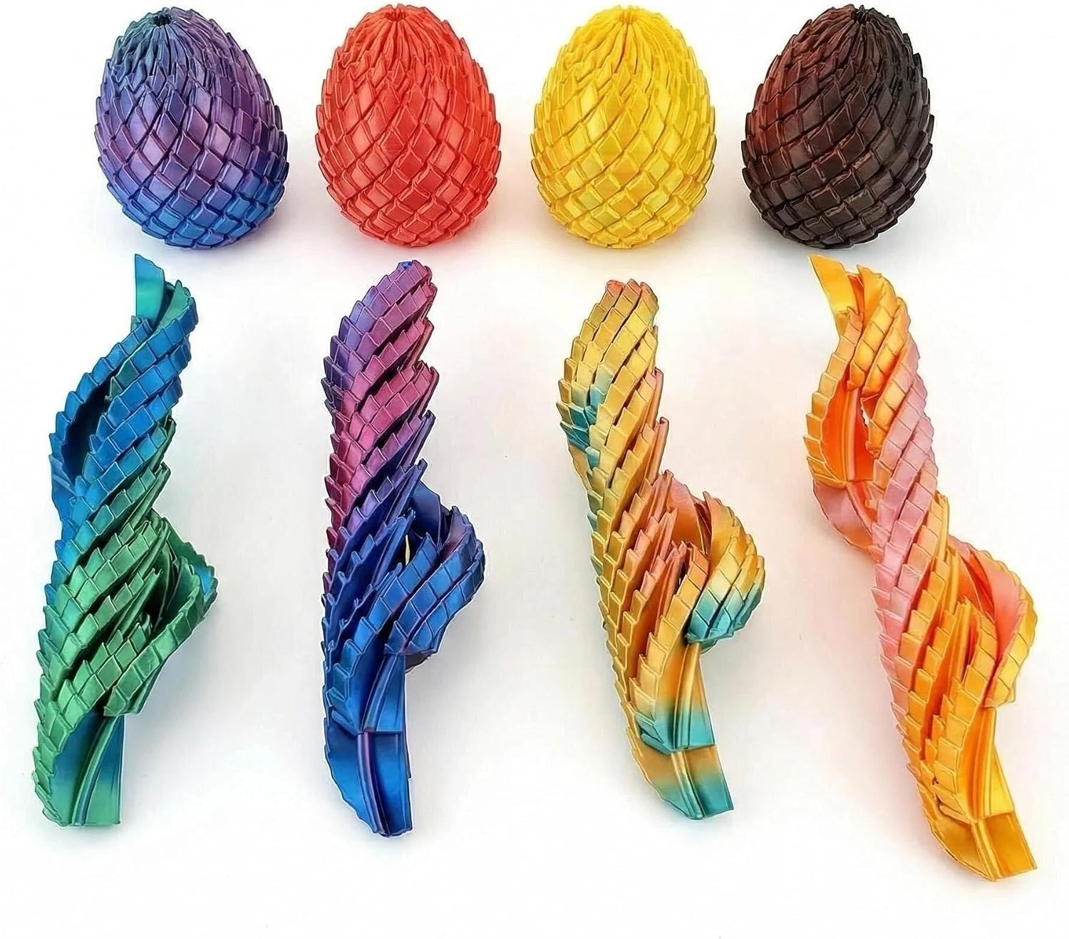 3D Printed Twisty Fidget Egg Set, Laser Purple & Blue Green Stress Relief Desk Toy, Portable Spiral Fidget for Adults & Teens, Calming Focus Fidget Toy