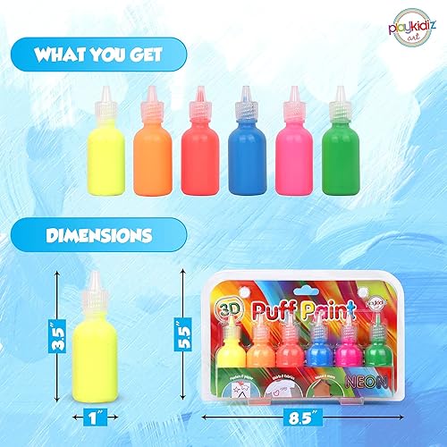Miniatura 3 de Pintura de soplo, paquete de 6 pinturas para tela 3D, colores neón, permanente, no tóxica y lavable, juego de pintura para niños a partir de 3 años
