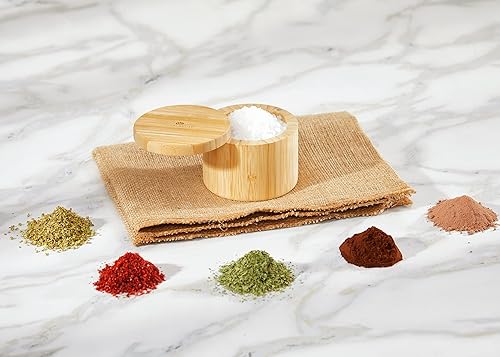 Miniatura 6 de RoyalHouse Soporte de sal y pimienta de bambú natural con tapa de bambú, bodega de sal con tapa giratoria magnética, caja de almacenamiento