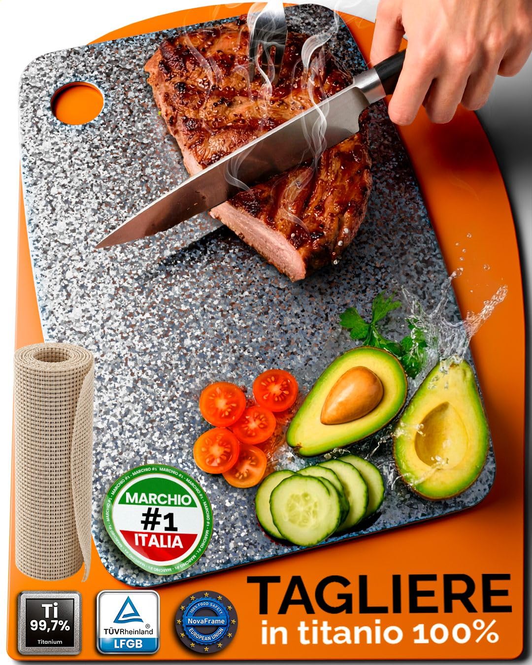 Tagliere in Titanio per Cucina 100% Puro 40x30cm – Tagliere Titanio Doppia Faccia Antibatterico – Taglieri in Titanio per Cucina Ultra Resistente – Titanium Cutting Board Professionale