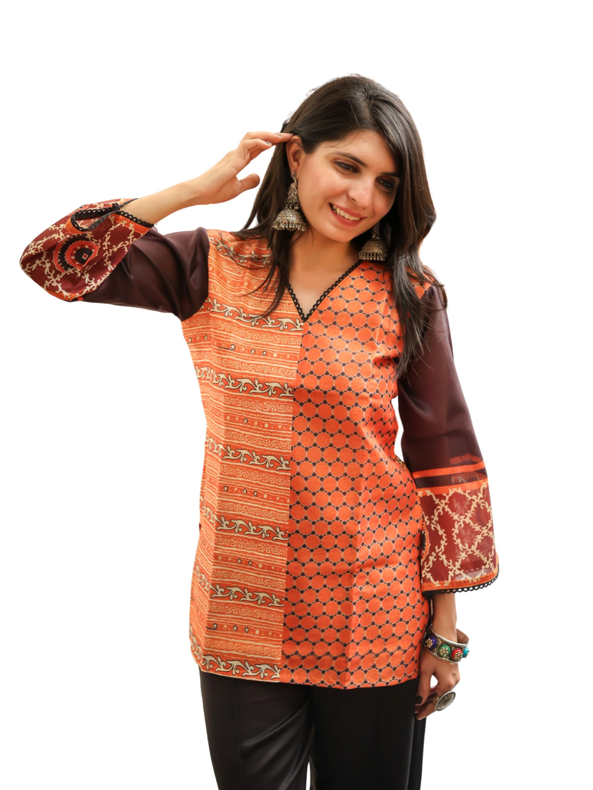 youthnic Women's Silk Blend Printed Staright fit Shirt Kurta | Short Kurta | Tunics | Ethnic Top-picture-11