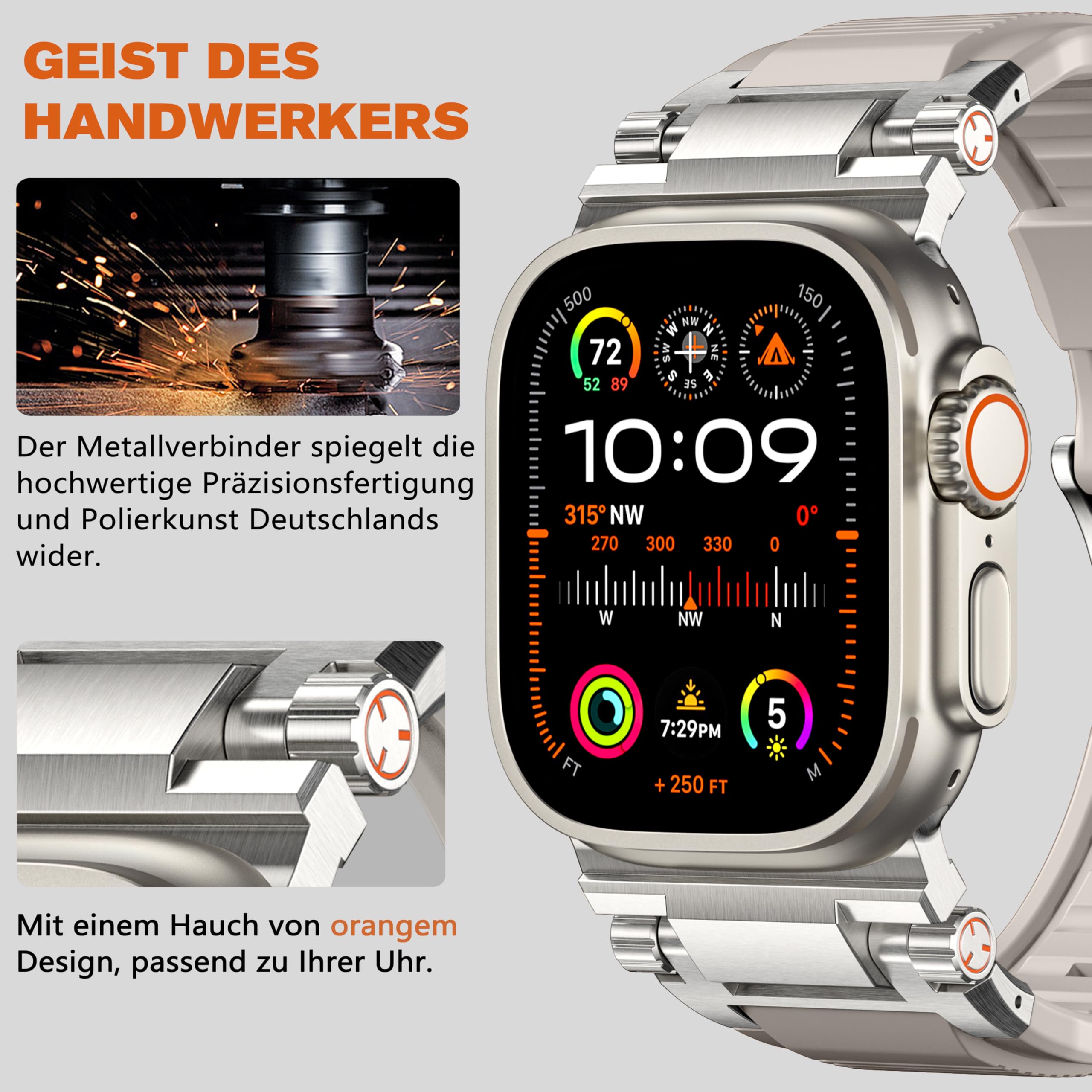 Bandletic Armband Kompatibel mit Apple Watch Ultra 2/Ultra 3/Ultra 49mm | Robustes FKM Ersatzarmband für iWatch Series 11/10 46mm 9/8/7 45mm SE/6/5/4 44mm 3/2/1 42mm Metallverbinder,Polarstern