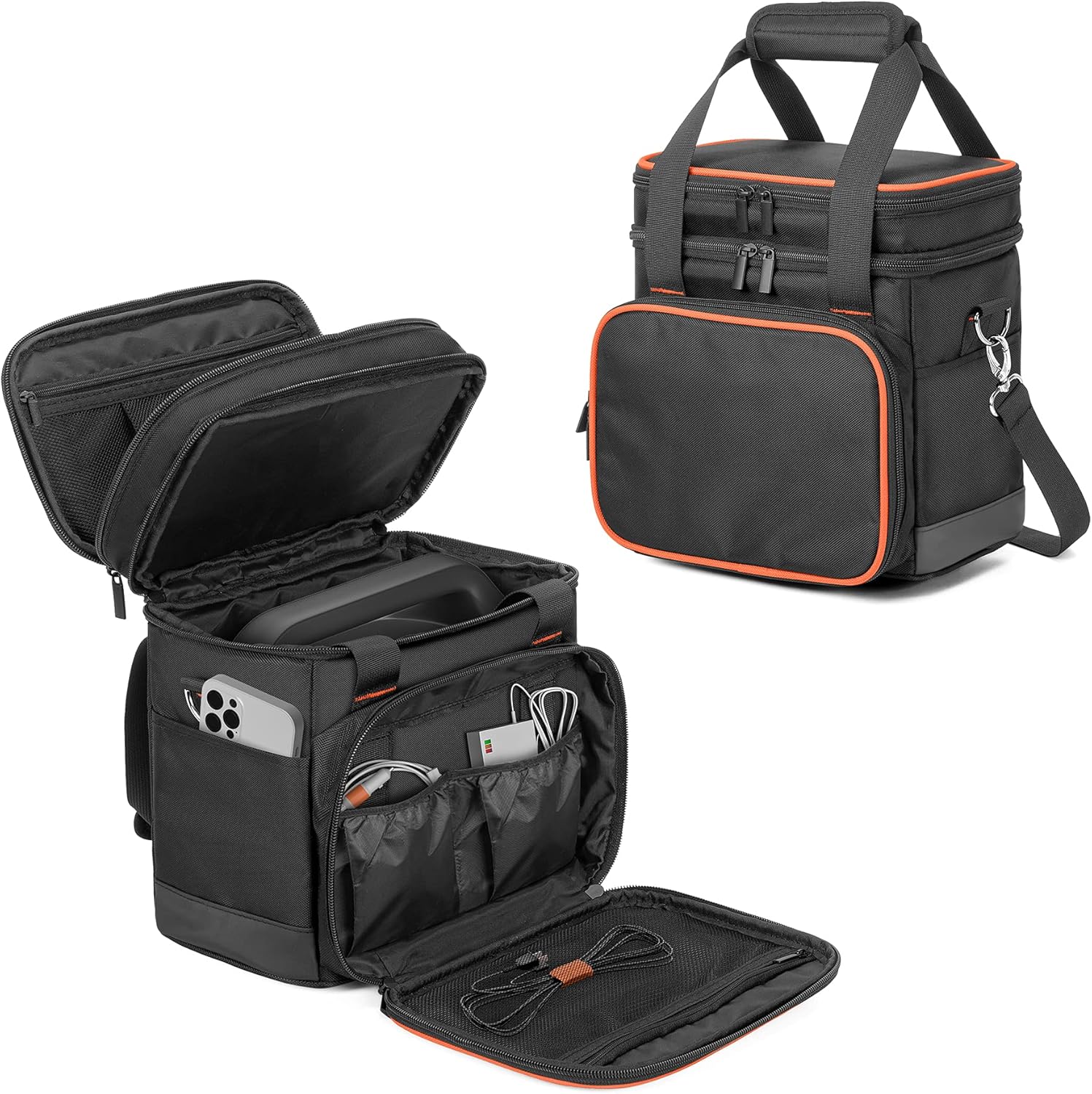 Trunab Double-Layer Carrying Case Compatible with Jackery Portable Power Station Explorer 160/240/300, Battery Case with Water-Resistant Bottom and Upper Compartment for Charging Accessories