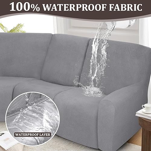 Miniatura 4 de ALIECOM Fundas impermeables para sofá reclinable seccional reclinable, elástica en forma de L, lavable de tela jacquard, protector para perros y