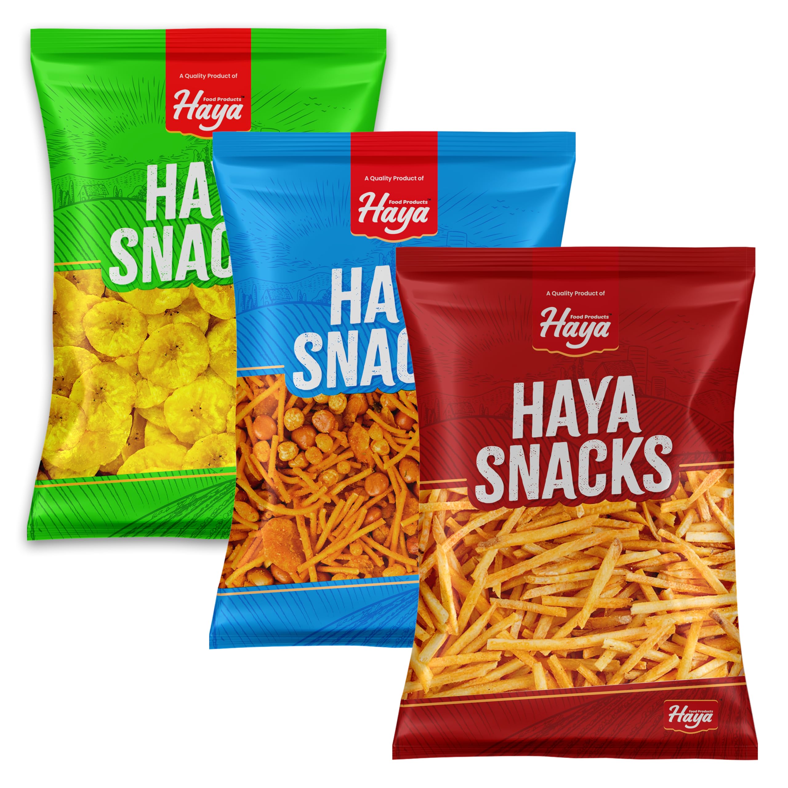 haya food products™ | kerala snacks combo – banana chips, spicy mixture & spicy tapioca sticks | authentic traditional taste | 500 g | authentic south indian snacks (starter pack)