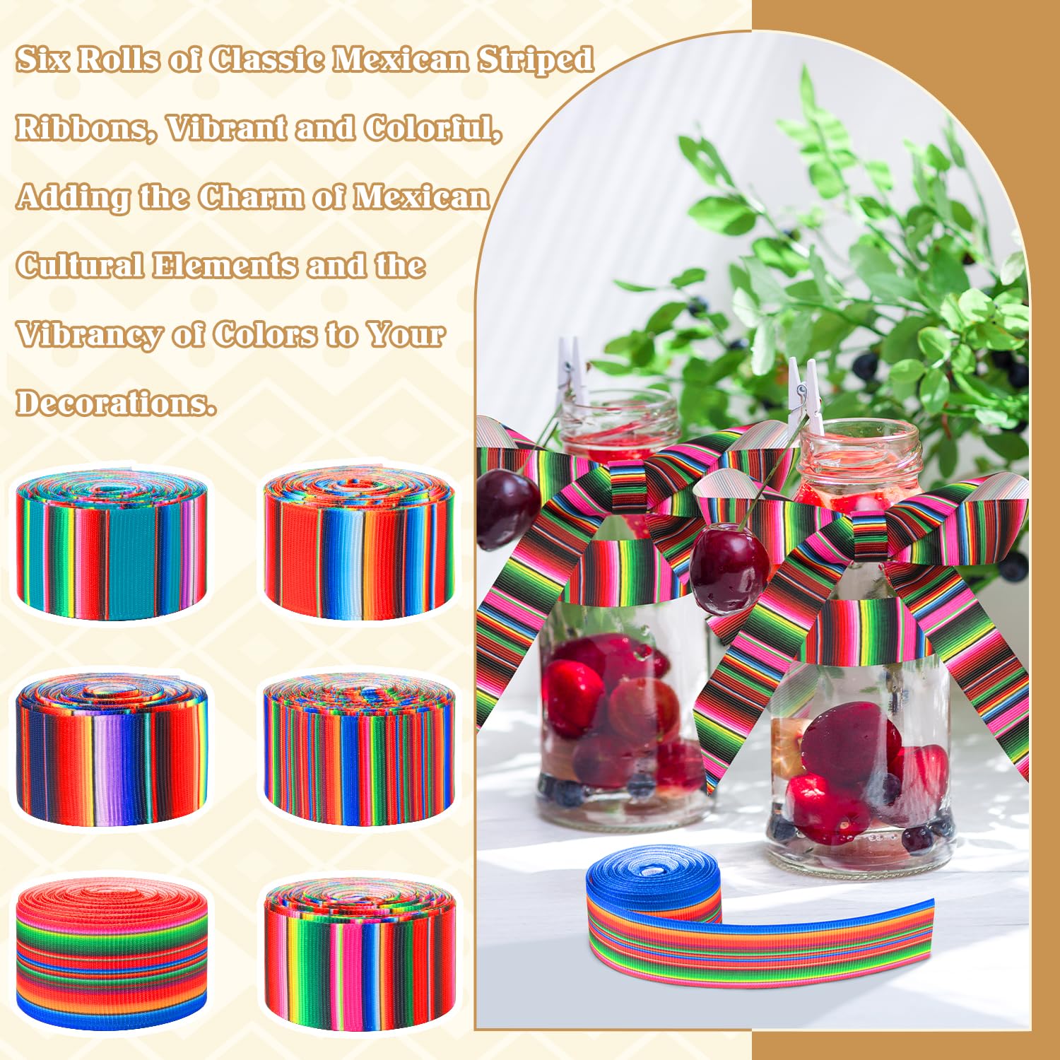 Mexican Raspberry Rainbow Snapklik.com : MLURCU Mexican Serape Ribbon Fiesta Ribbon 6 Rolls ...