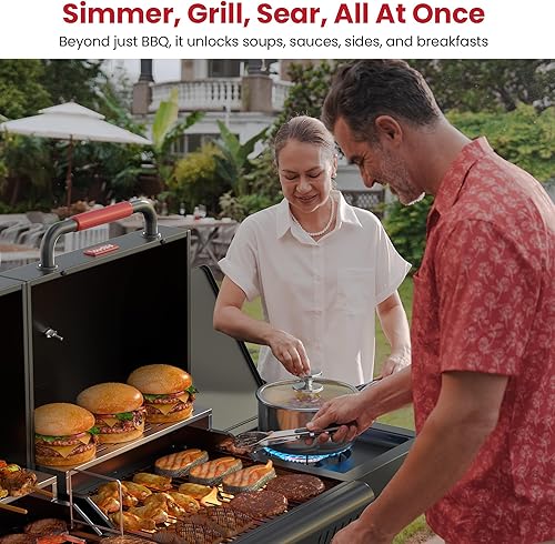 Miniatura 6 de FUSION - Combo de parrilla de gas y carbón con quemador lateral, parrilla de barbacoa de propano de 3 quemadores, espacio de cocción de 748 pies