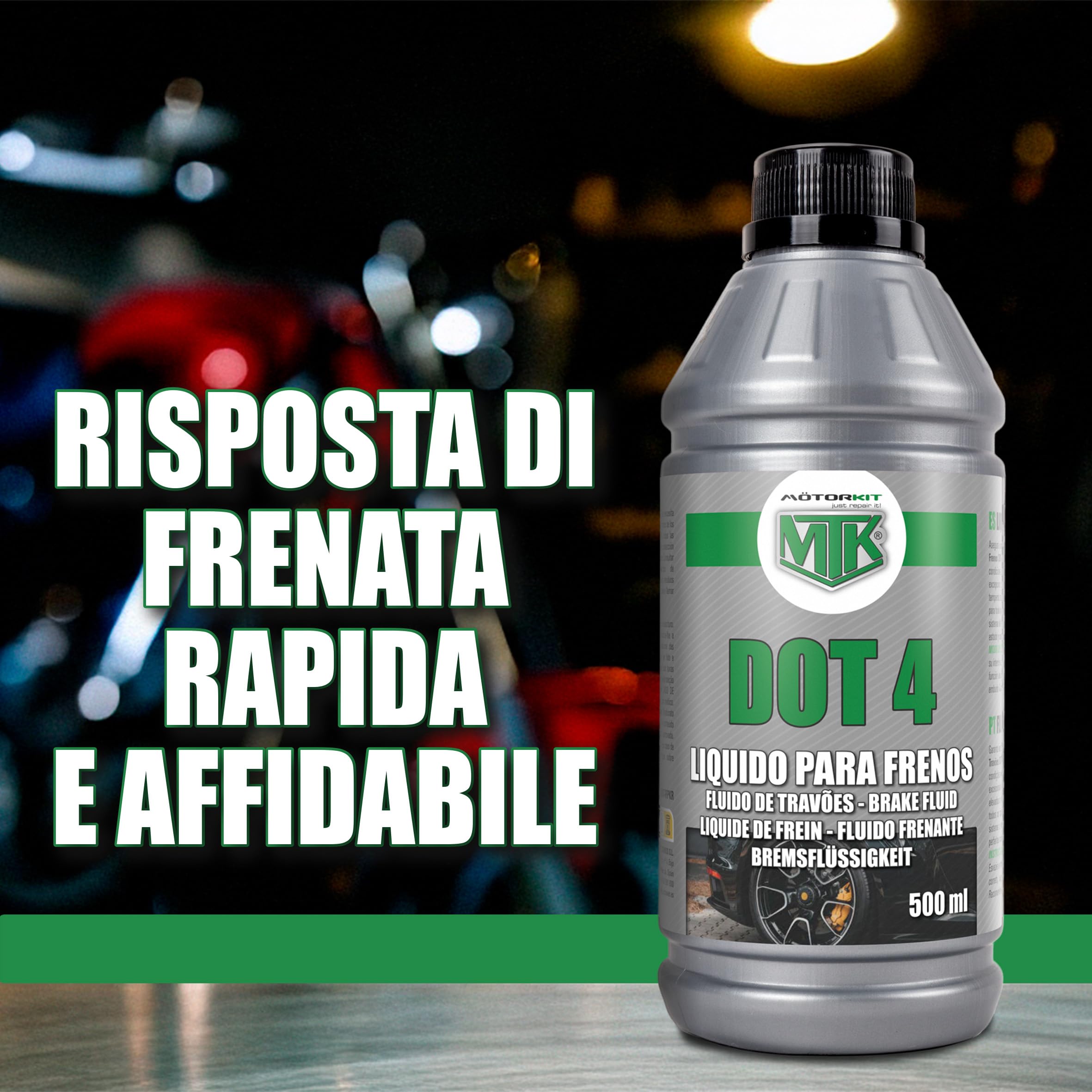 Motorkit Fluido Freni DOT 4 500 ml. Prestazioni Superiori in Condizioni Estreme. Protezione Contro l'usura e la corrosione.