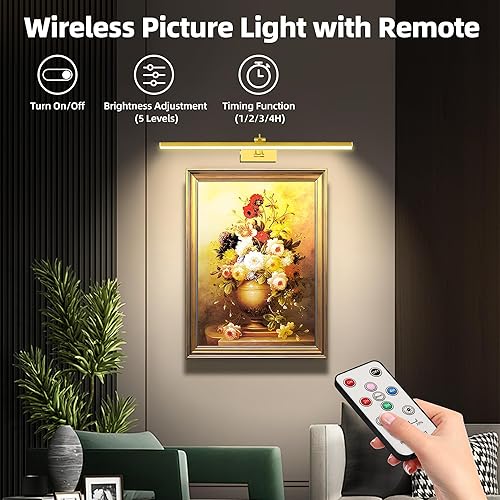 Miniatura 4 de Luz de imagen, 5200 mAh recargable, funciona con pilas, luces para pared con control remoto, 300LM 3000K 16 pulgadas, marco de fotos regulable de