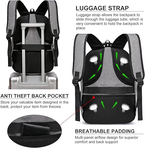 Miniatura 6 de Mochila para laptop, mochilas escolares grandes de 17.3 pulgadas con puerto de carga USB, antirrobo, resistente al agua, bolsa de computadora