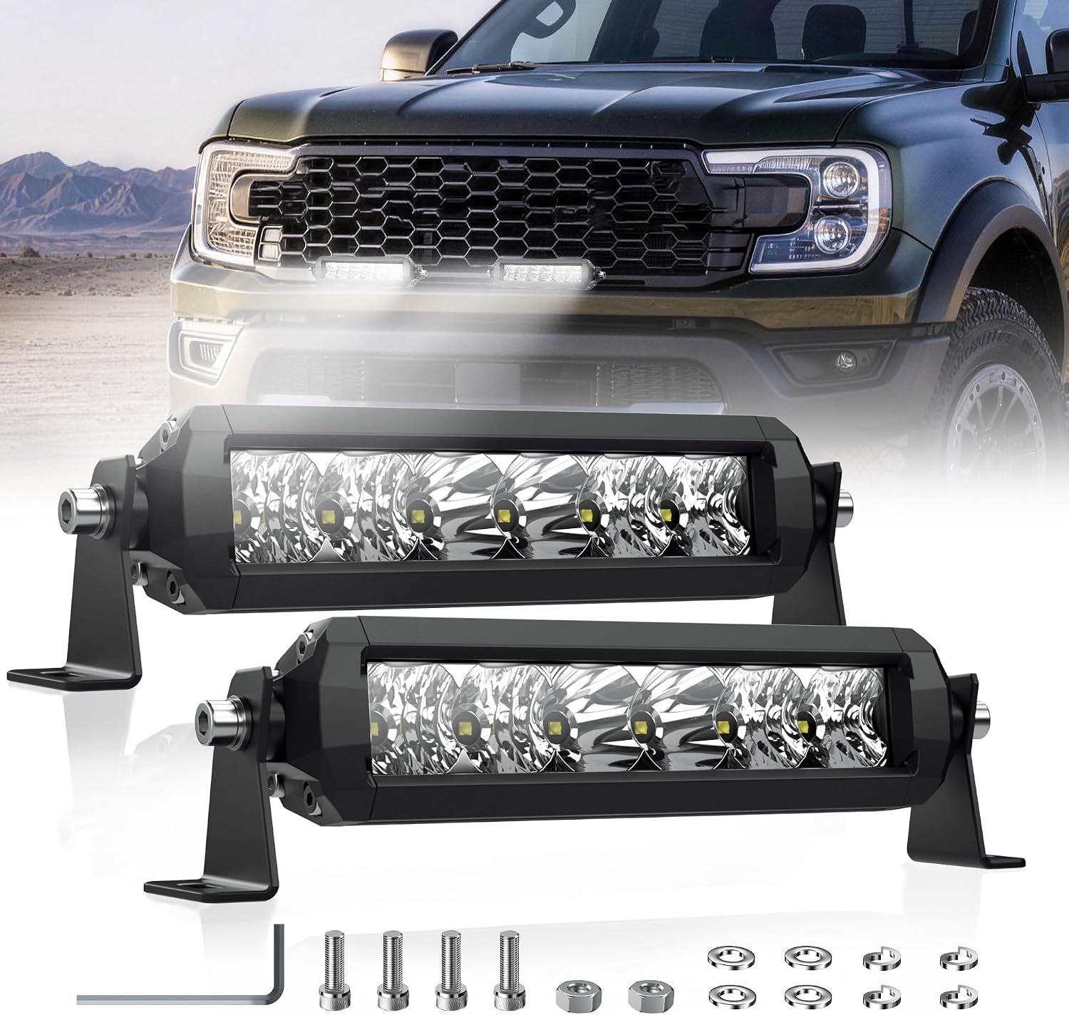 4WDKING Slim LED Light Bar 8 Inch Spot Flood Beam for Cars Trucks ATV UTV