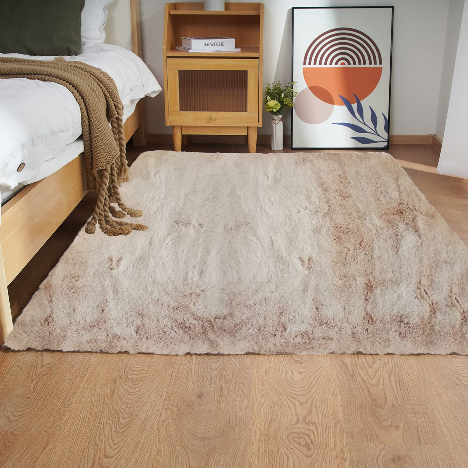 Ghouse Faux Tappetto di Pelle di Pecora Tappeto a Pelo Corto Lavabile Fluffy Uni Effetto Pelliccia Antiscivolo Facile da Pulire, Dimensione:120 x 180 cm, Colore: Beige