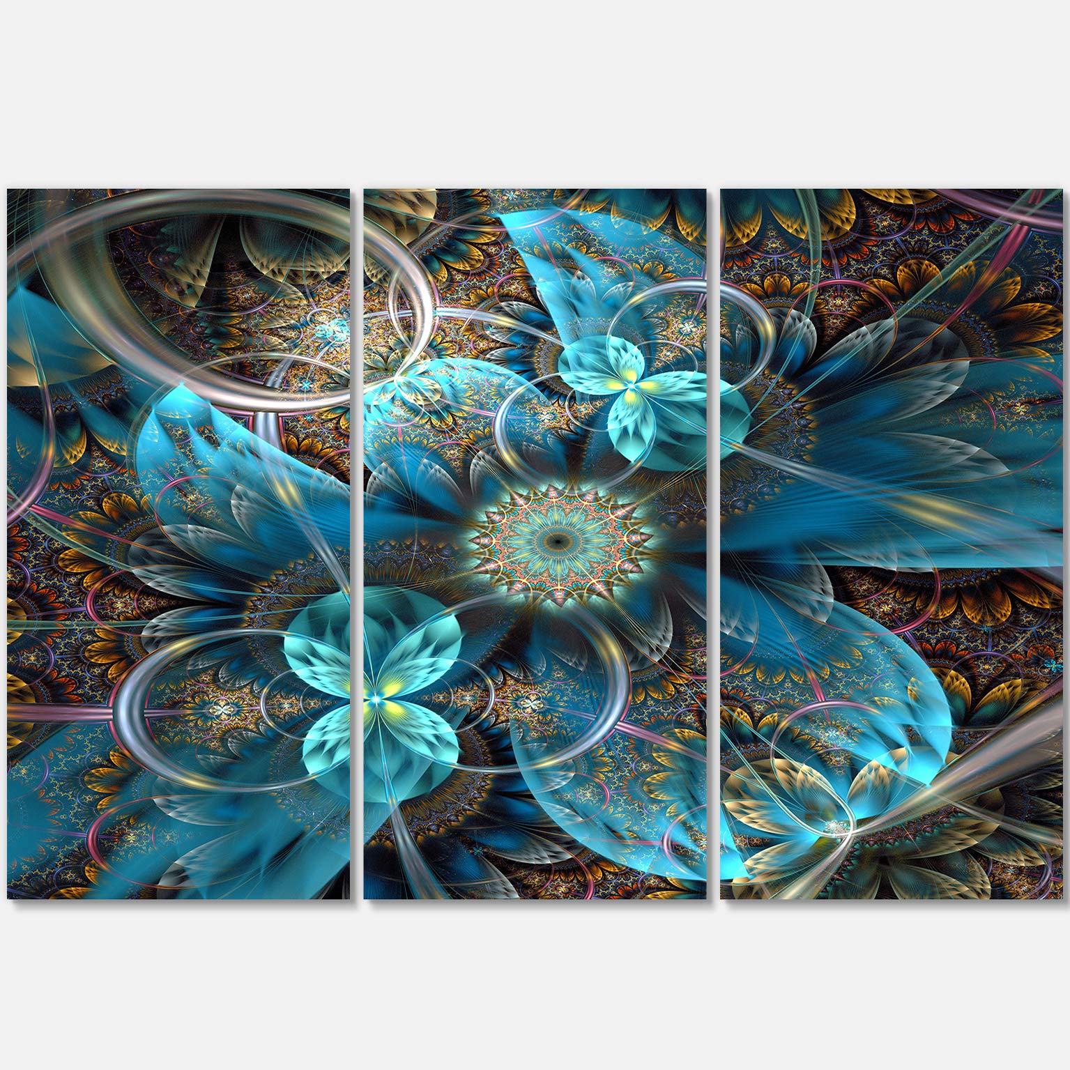 Amazon｜DesignArtフラクタルブルー花デジタルアートフローラルメタル