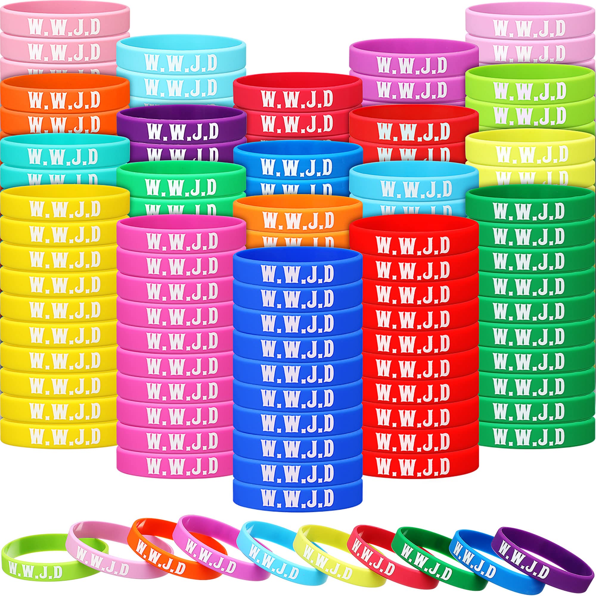 Jerify 200 Pcs WWJD Bracelets Religious Colored What Would Jesus Do Bracelets Christian Silicone Bracelet Silicone WWJD Wristband for Fundraiser Men Women Church Events Party Favors