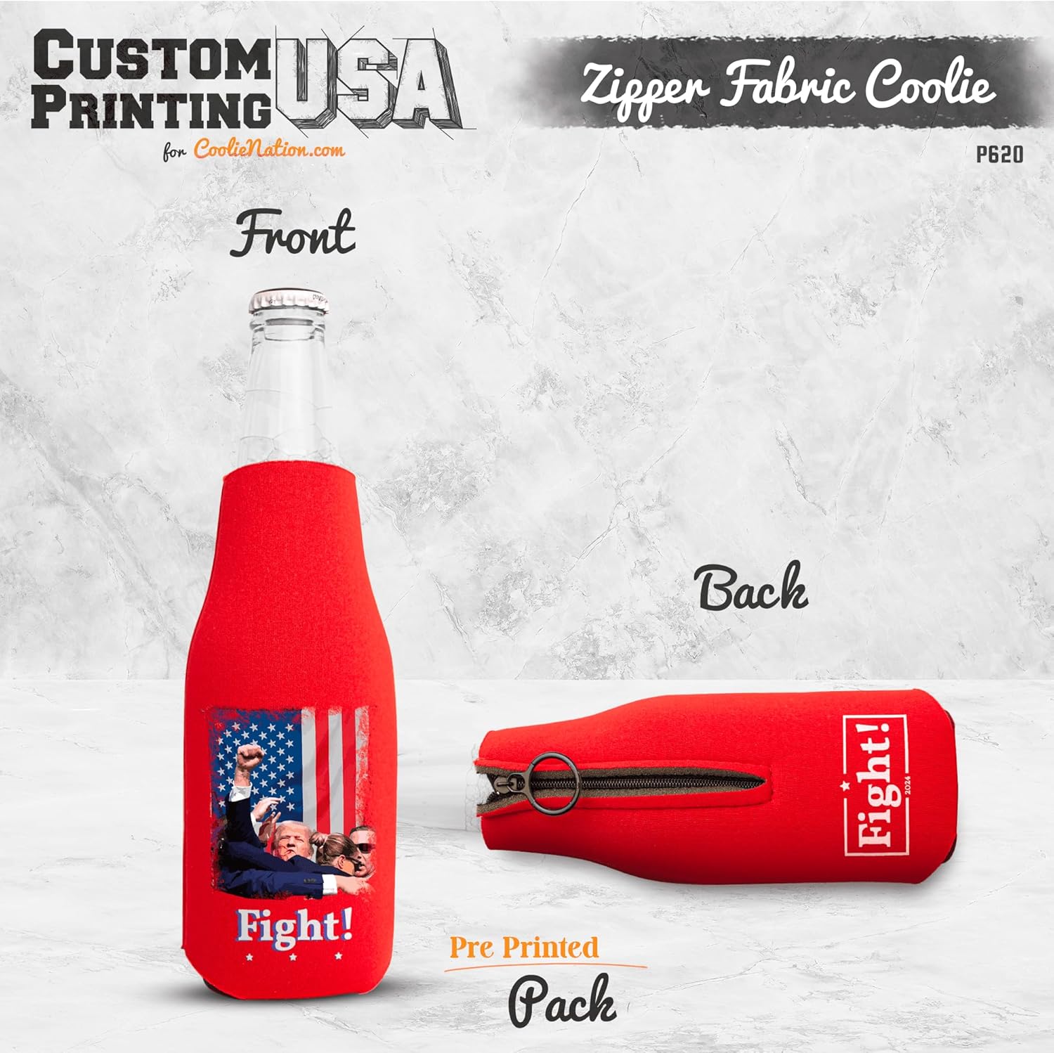 2 to 6 Pack of Bottle Coolies for Trump Fans I Fabric Can Sleeves I Donald Trump Fight Huggers. Trump 2024 Coolies. Full Color Beer Bottle Sleeves. Perfectly Sewed. USA printed. (4)