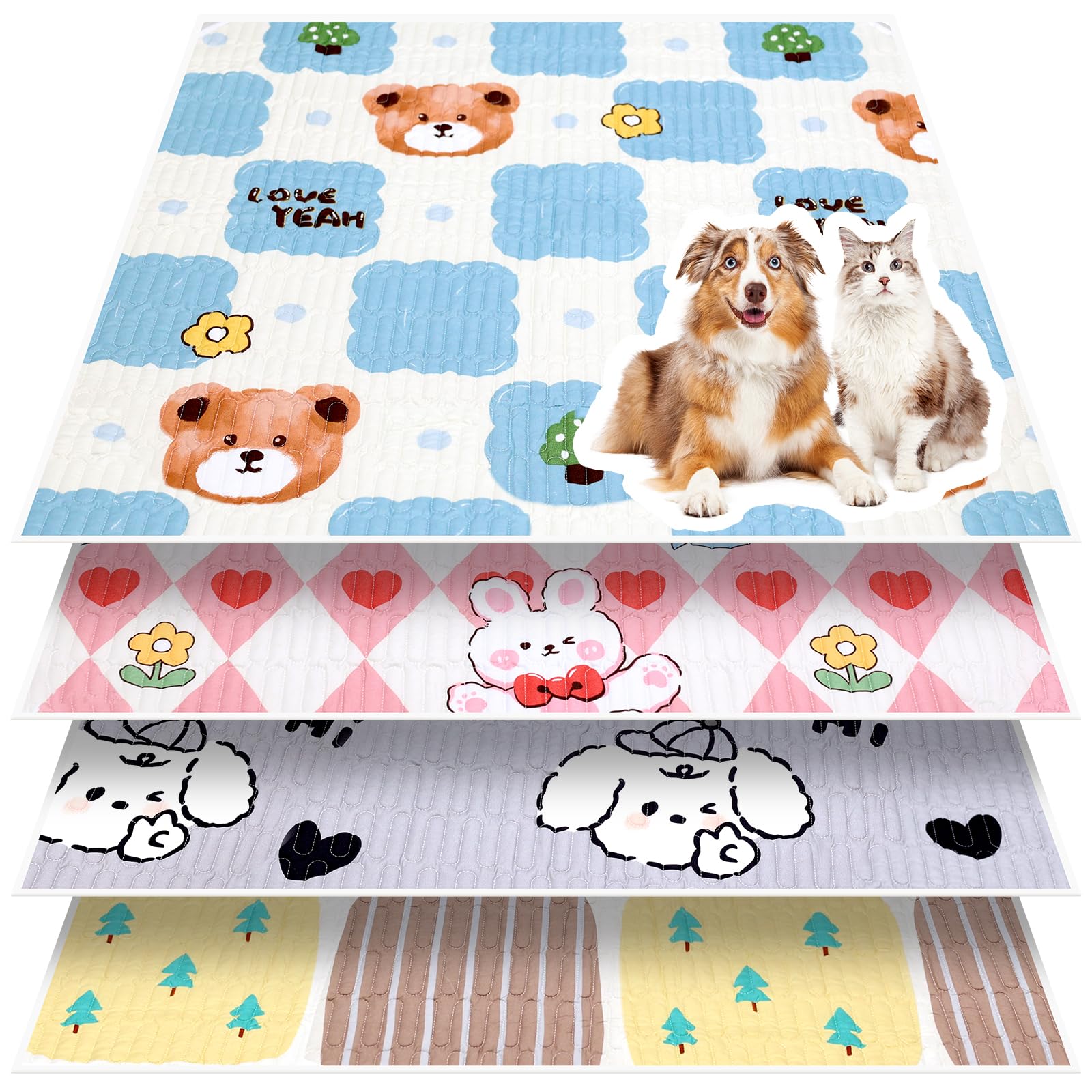 OPEYATOYS 4 Pack 48" Square Waterproof Reusable Pet Pee Pads, Washable Puppy Training Pad for Whelping Box Supplies