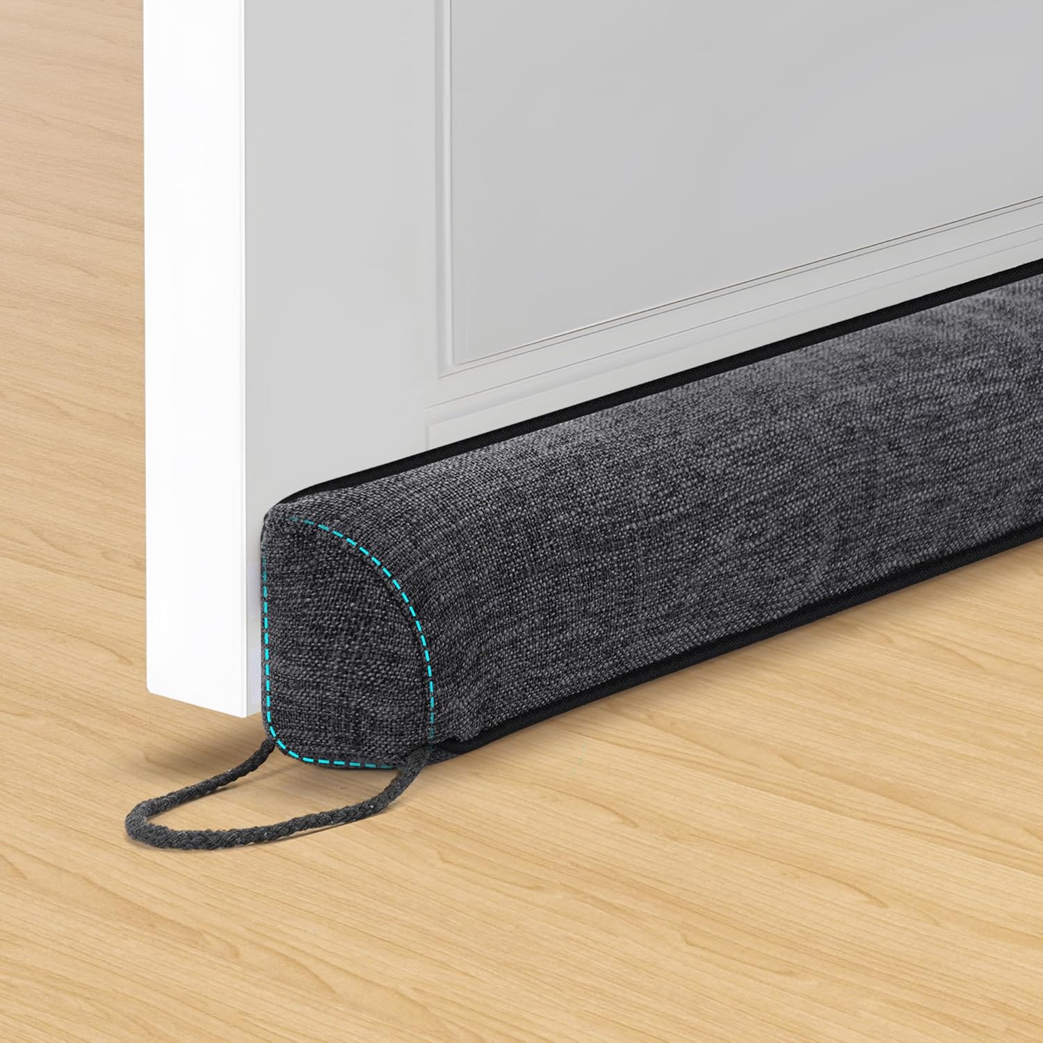 Door Draft Stopper Weighted Triangular Draft Stoppers for Bottom of Door 48" Underdoor Draft Blocker Seal Guard for Window Sill All-Season Gap Filler for Cold Air, Noise, and Light, Dark Grey