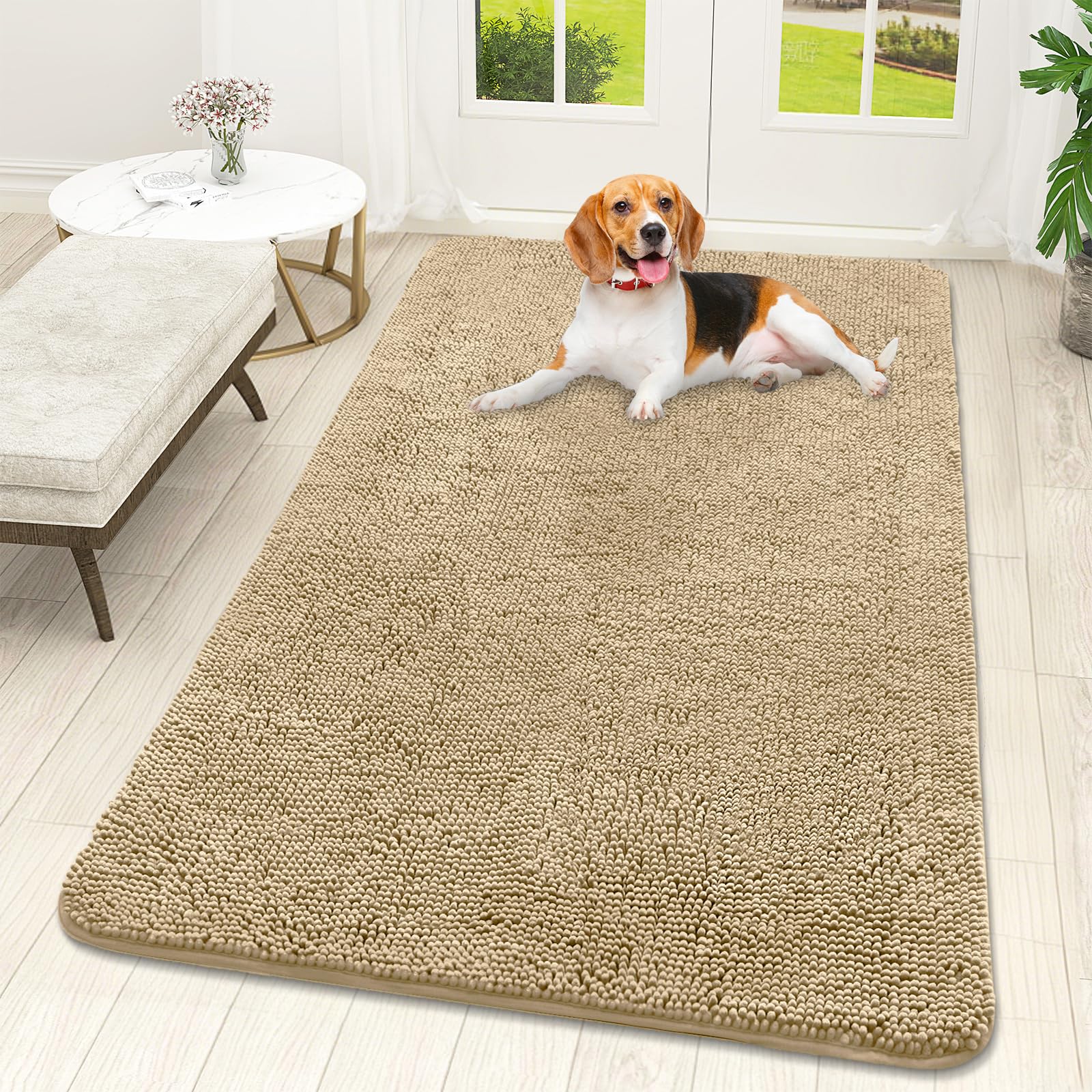 OLANLY Dog Door Mat for Muddy Paws 59x32, Absorbs Moisture and Dirt, Absorbent Non-Slip Washable Doormat, Quick Dry Chenille Mud Mat for Dogs, Entry
