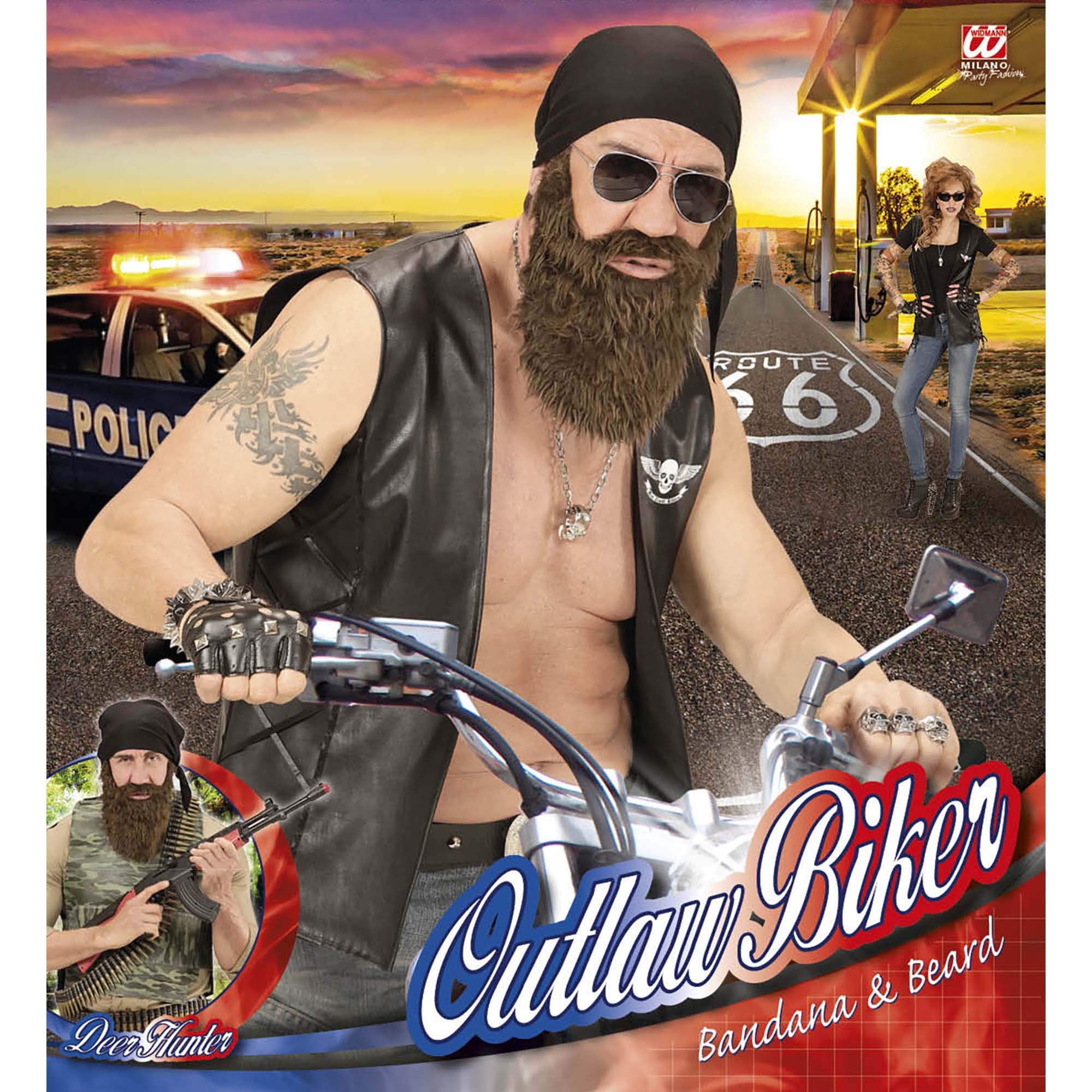 W WIDMANN MILANO Party Fashion, Kit accessori biker, bandana, barba finta, versatile, comodo, dimensioni pratiche, qualità durevole, perfetto per i tuoi travestimenti