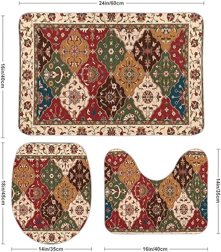 Miniatura 3 de Juego de tapetes de baño de 3 piezas, diseño tribal persa, suave, cómodo, antideslizante, más fácil de secar para tapetes de piso de 15.7 x 23.6