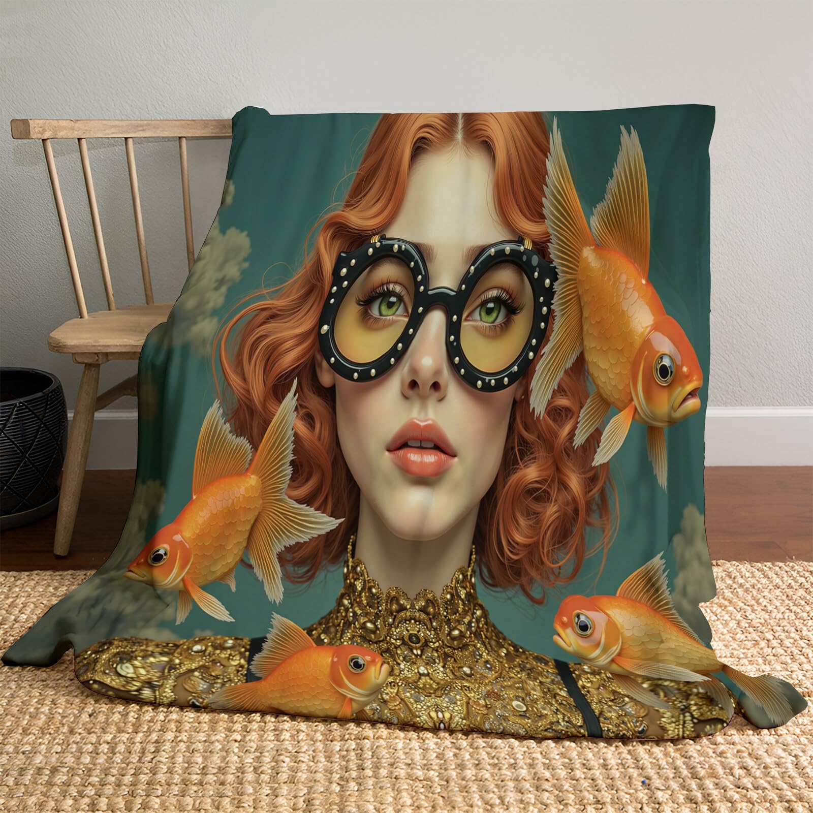 Coperta Letto 220X240Cm Rosso Donna Pesce Rosso Coperte In Pile Personaggi Di Fantasia Per Letto Divano Esterno Auto Viaggi Campeggio Viaggi E Adatto Anche A Animali