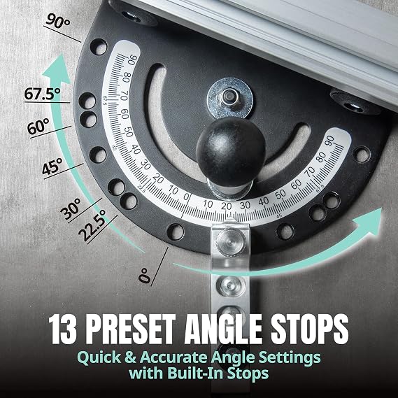 Dubois 51007 Table Saw Miter Gauge Fence System w/ 13 Precise Angle Stops & Standard 3/4”x 3/8”T-Slotted Miter Bar w/T-Slot Plate, Includes T-Track Miter Fence, T-Track Flip Stop, SEA/Metric Scale