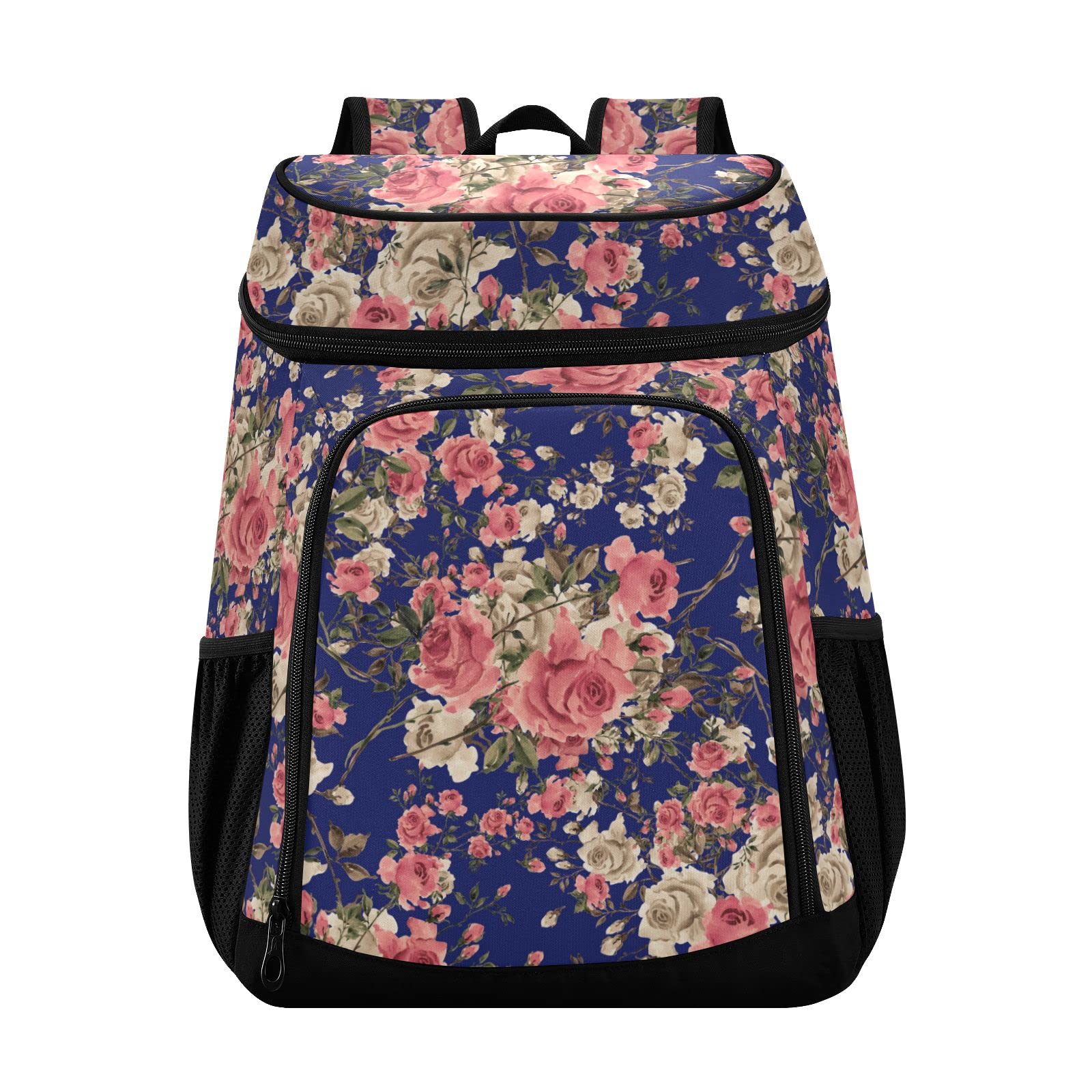 Vintage Roses Retro Azul Cooler Mochila Aislada Bolsa de almuerzo Mochila de gran capacidad para mujeres y hombres, Camping Senderismo Playa Picnic Trabajo Universidad Oficina