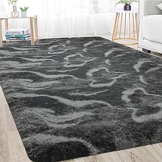 Merelax Area Rugs for Living Room Bedroom, Machine Washable 4x6 Feet Soft Fluffy Shaggy Bedside Rug, Indoor Floor Carpet for Kids Dorms, Nursery Rooms, Playroom, Home Decor Aesthetic, Black/White