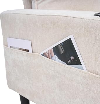 Fabric Sectional Sofa with Ottoman, L-shaped Sofa Couch with Side Pockets for Small Spaces, Reversible 3-Seater Chaise Lounge for Living Room, Home Office (Beige)