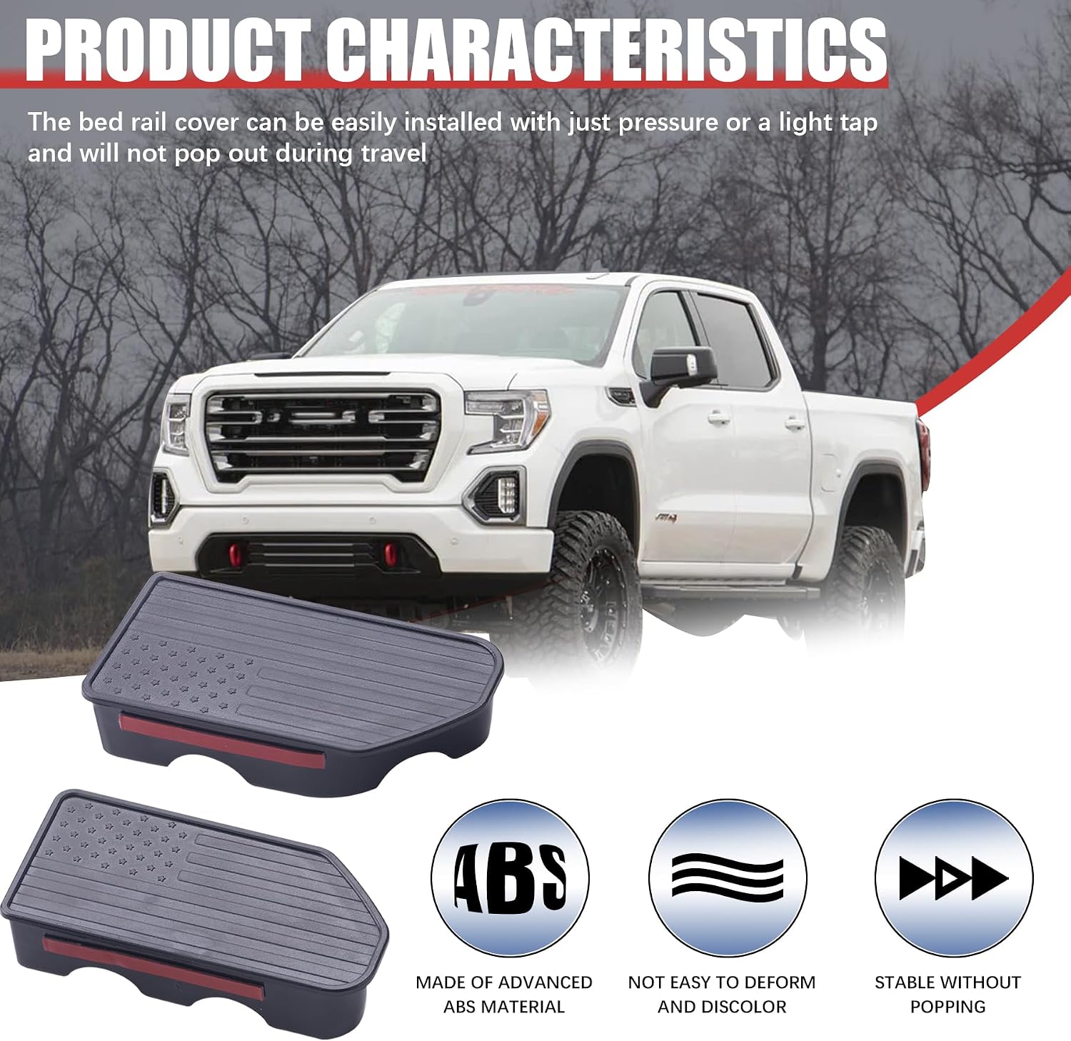 Bed Rail Stake Pocket Covers for GMC Chevy Silverado/Sierra 1500 (2019-2024),GMC Sierra 2500 3500HD （2020-2024），Truck Caps Rear Holes Plugs Covers Black(2PCS)