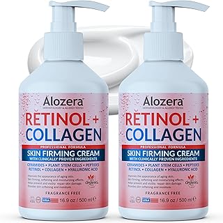 Alozera Skin Firming Retinol Collagen Face & Body Lotion with Stem Cells for Aging Skin and Wrinkles, Non-Greasy, Lightweight Moisturizer, Fragrance-Free, 16.9 oz (2-Pack)