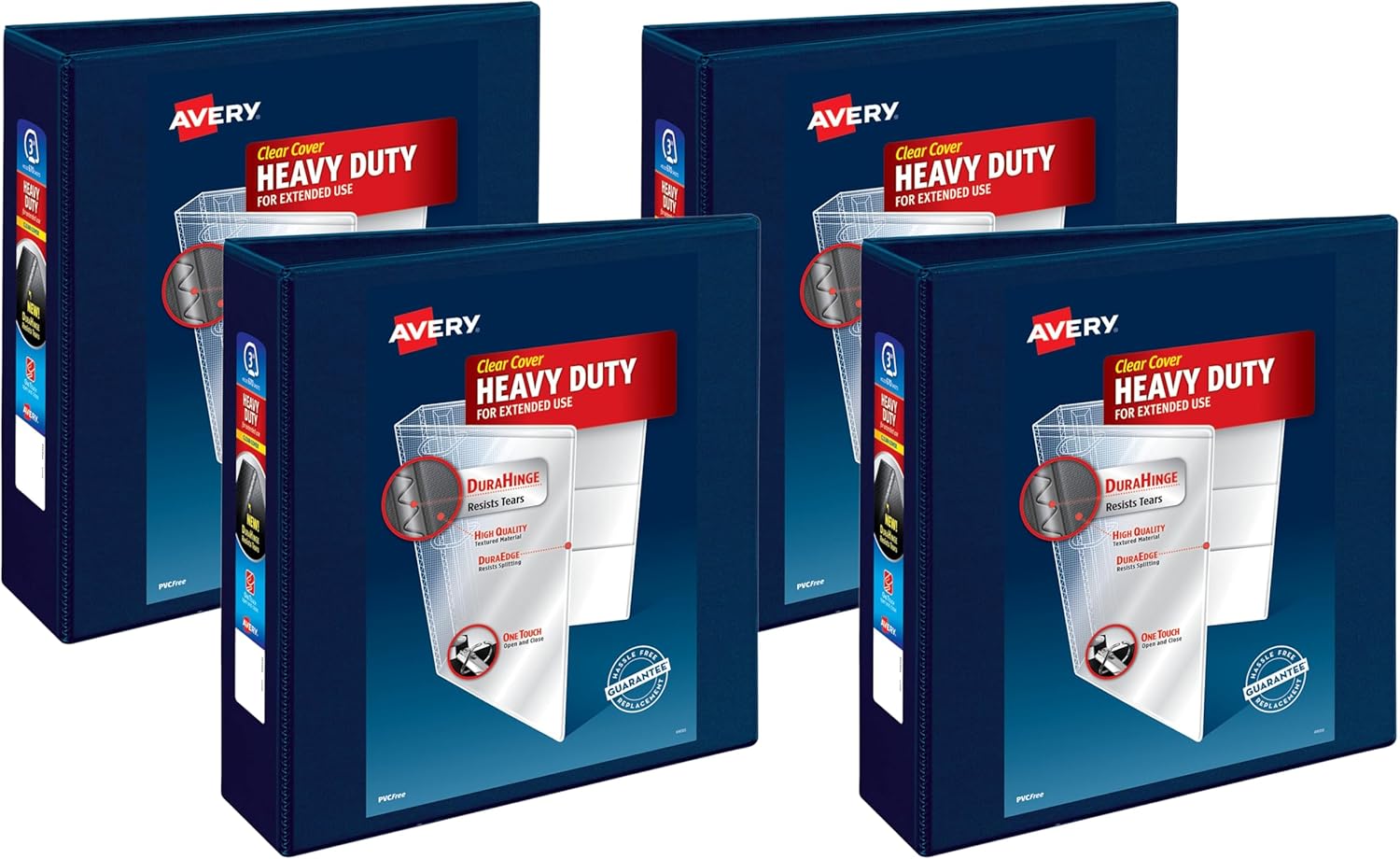 Avery Heavy-Duty View 3 Ring Binder,3" One Touch EZD Rings,670-Sheet Capacity,3.5 Inch Wide Spine,Great for Home,School Supplies,Office,or Organization Needs,1 Navy Blue Binder (79803),(Pack of 4)
