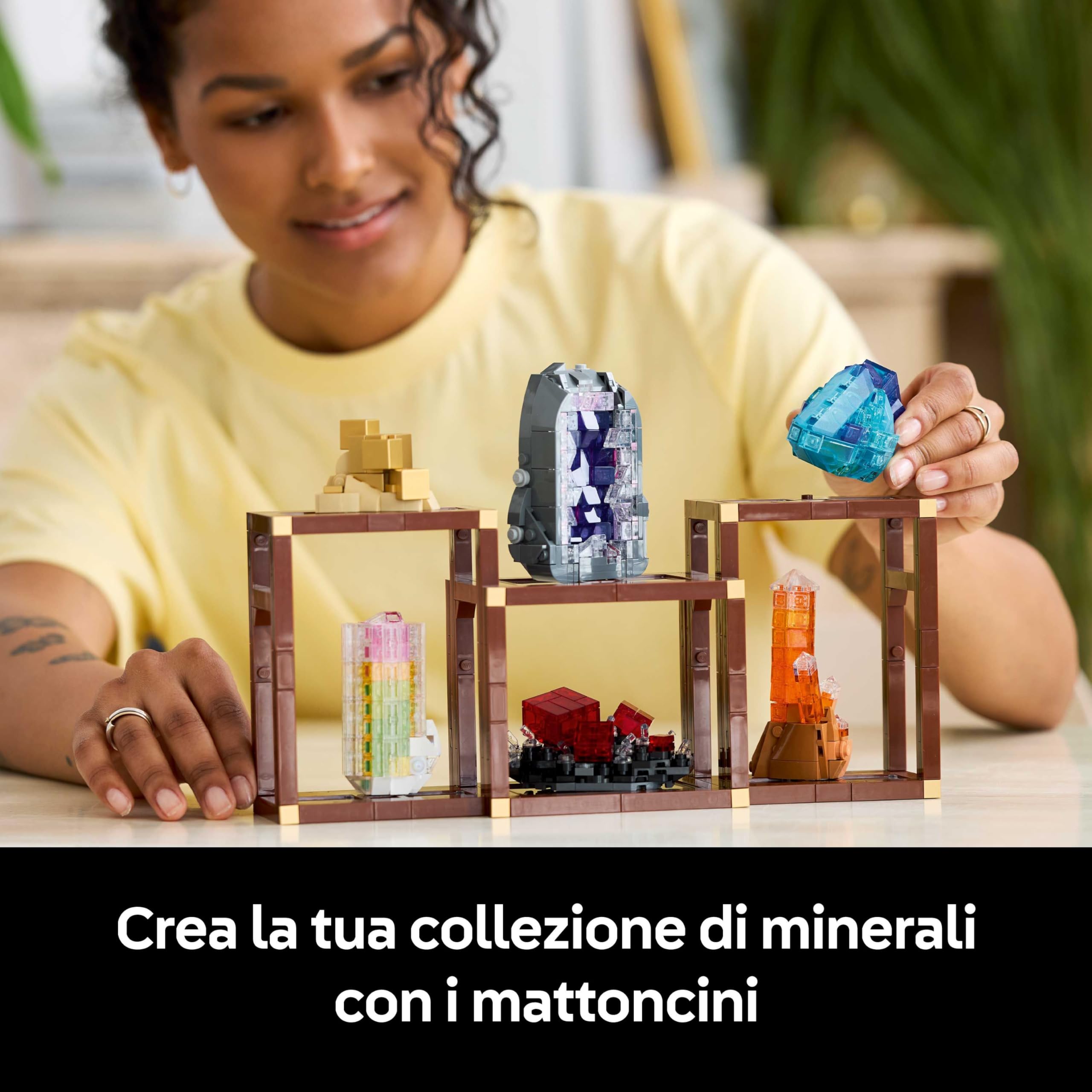 LEGO Ideas Collezione di Minerali - Costruzioni per Adulti - Modellino da Esposizione con Elementi di Cristallo tra cui Ametista, Fluorite e Quarzo, 3 Supporti - Regalo Fai Da Te - Arredo Casa 21362