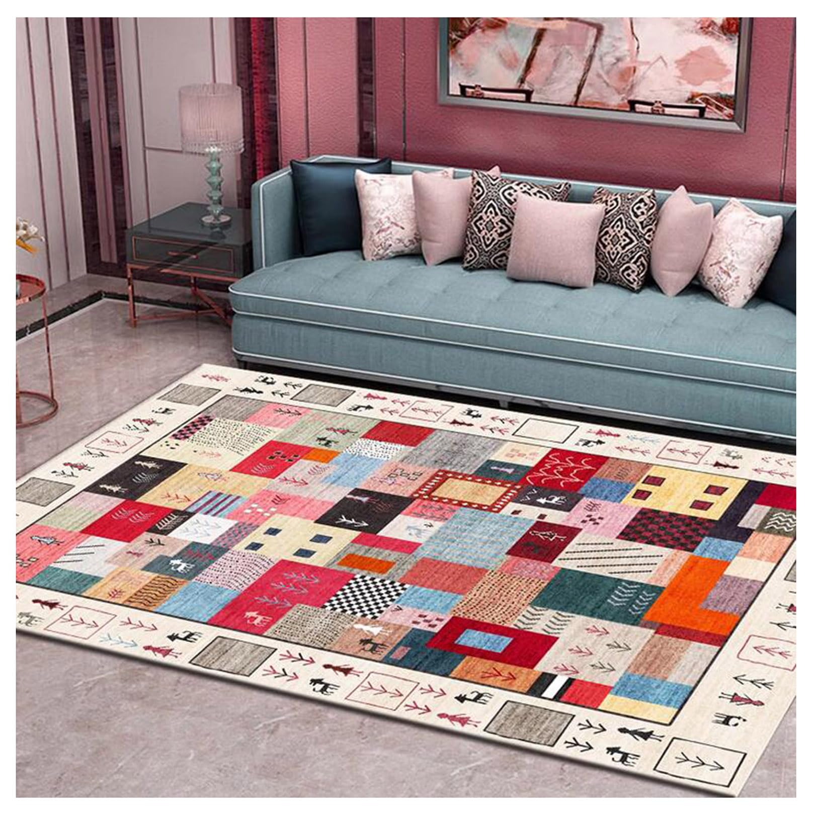 Tapis de salon marocain ethnique 120x160cm avec finitions de style rustique