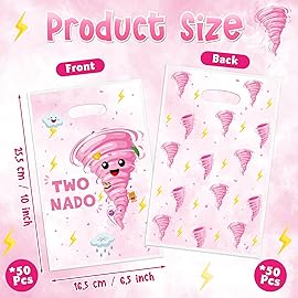 ArianQicult Two Nado Party Favor Bags - 50Pcs Pink Tornado Patterns Goody Candy Treat Gifts Bags, Cute Two Nado Themed Kid Party Decorations for Baby Girls Boys 2nd Birthday Baby Shower Supplies