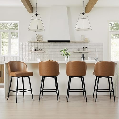Miniatura 82 de Watson & Whitely Juego de 2 taburetes de bar tapizados giratorios de 360° con respaldos y patas de metal, altura del asiento de 26 pulgadas de alto,