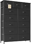COTUBLR 13 Dressing pour chambre, Tall Chest of Drawers, Dresser en tissu avec plateau en bois & Cadre en acier, Unité d'organisateur de rangement avec des bacs en tissu pour chambre à coucher, Salon, Hallway, Noir