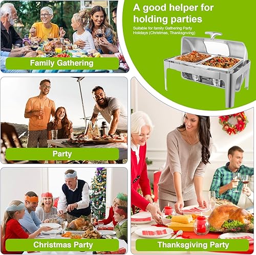 Miniatura 5 de Juego de bufé de platos rectangulares con parte superior enrollable, calentador de alimentos para catering para fiestas, tamaño medio completo y 3