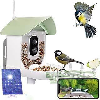 Silvergear® Vogelfutterautomat mit Kamera | Vogelfutterstation | Intelligenter Vogelfutterautomat mit Solarpanel | Vogelerkennung mit AI-Technologie, Live-Videos und Echtzeit-Benachrichtigungen
