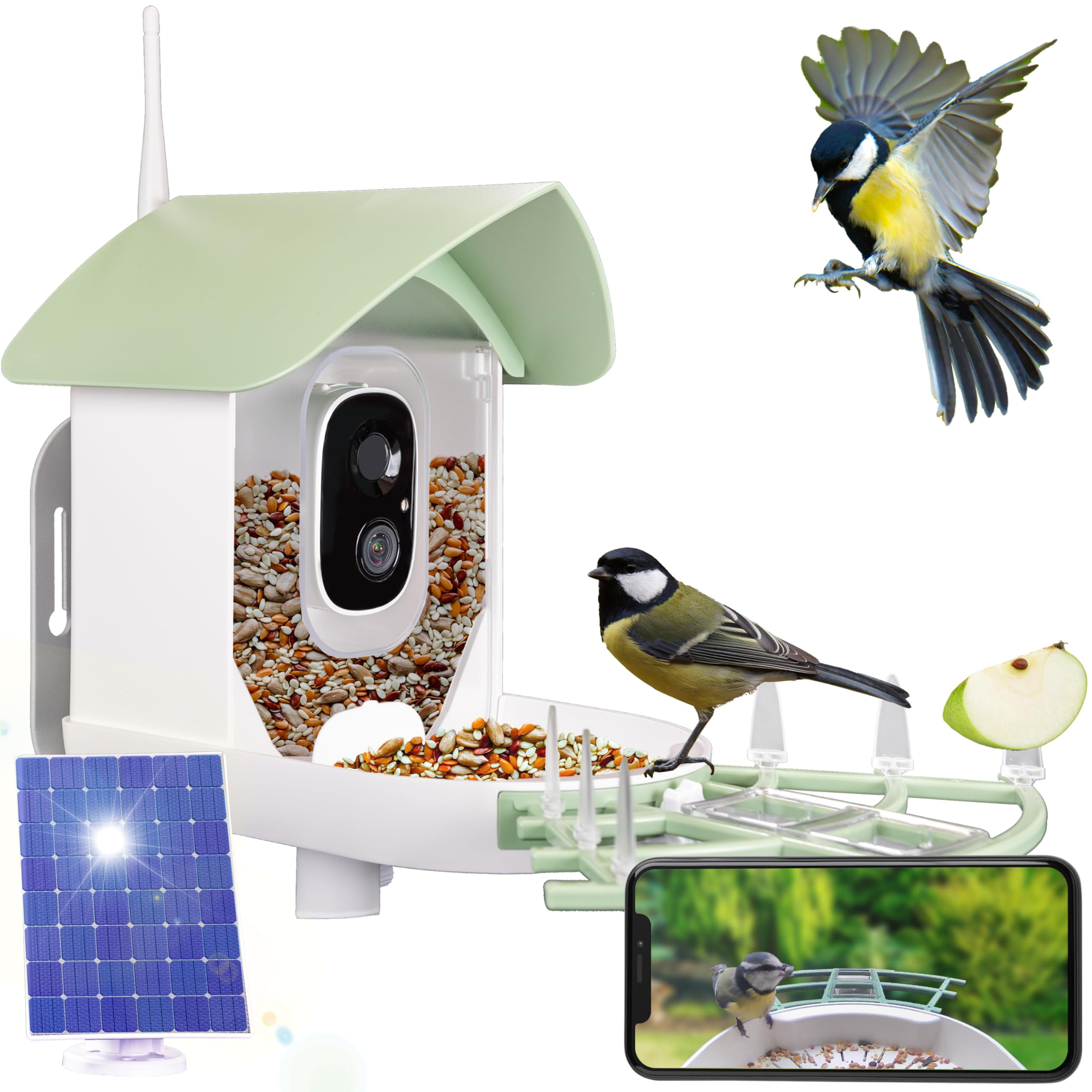 Silvergear® Alimentador de pájaros inteligente | Comedero Automático Para Pájaros Con Cámara | Para Pájaros Con Panel Solar | Vídeos En Directo Y Notificaciones En Tiempo Real