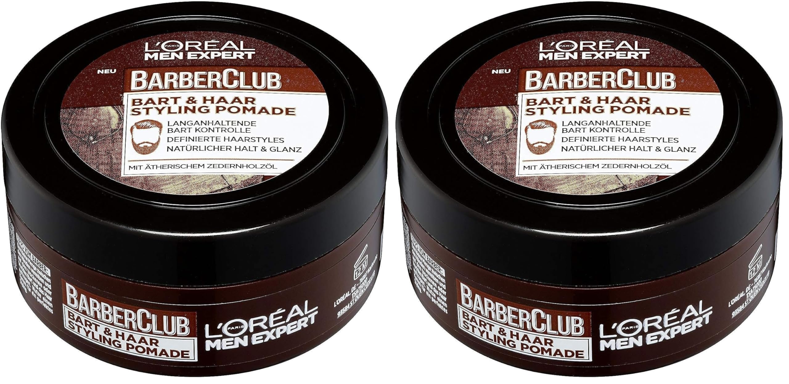 L'Oréal Men Expert Bart Styling Pomade für Männer, Haar- und Bartwachs für einen definierten Style, Bartpflege für Herren mit holzigem Duft und ätherischem Zedernholzöl, Barber Club, 1 x 75 ml