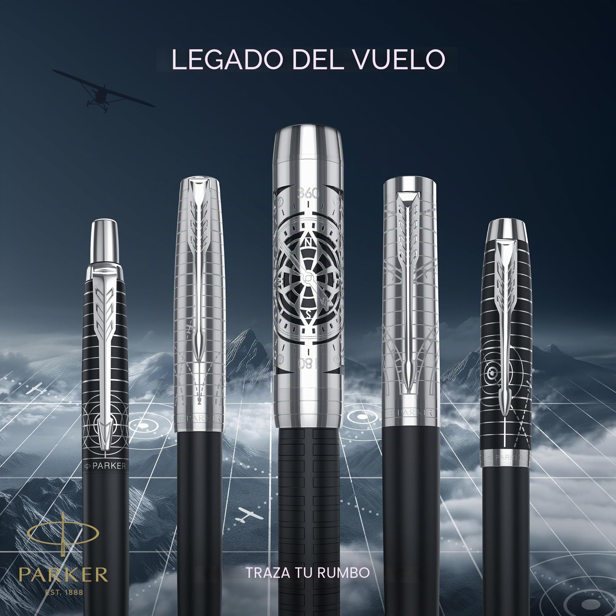 Parker IM Premium Pluma estilográfica | Colección Legacy of Flight | Acabado cromado | Plumín fino | Tinta azul | Caja de regalo