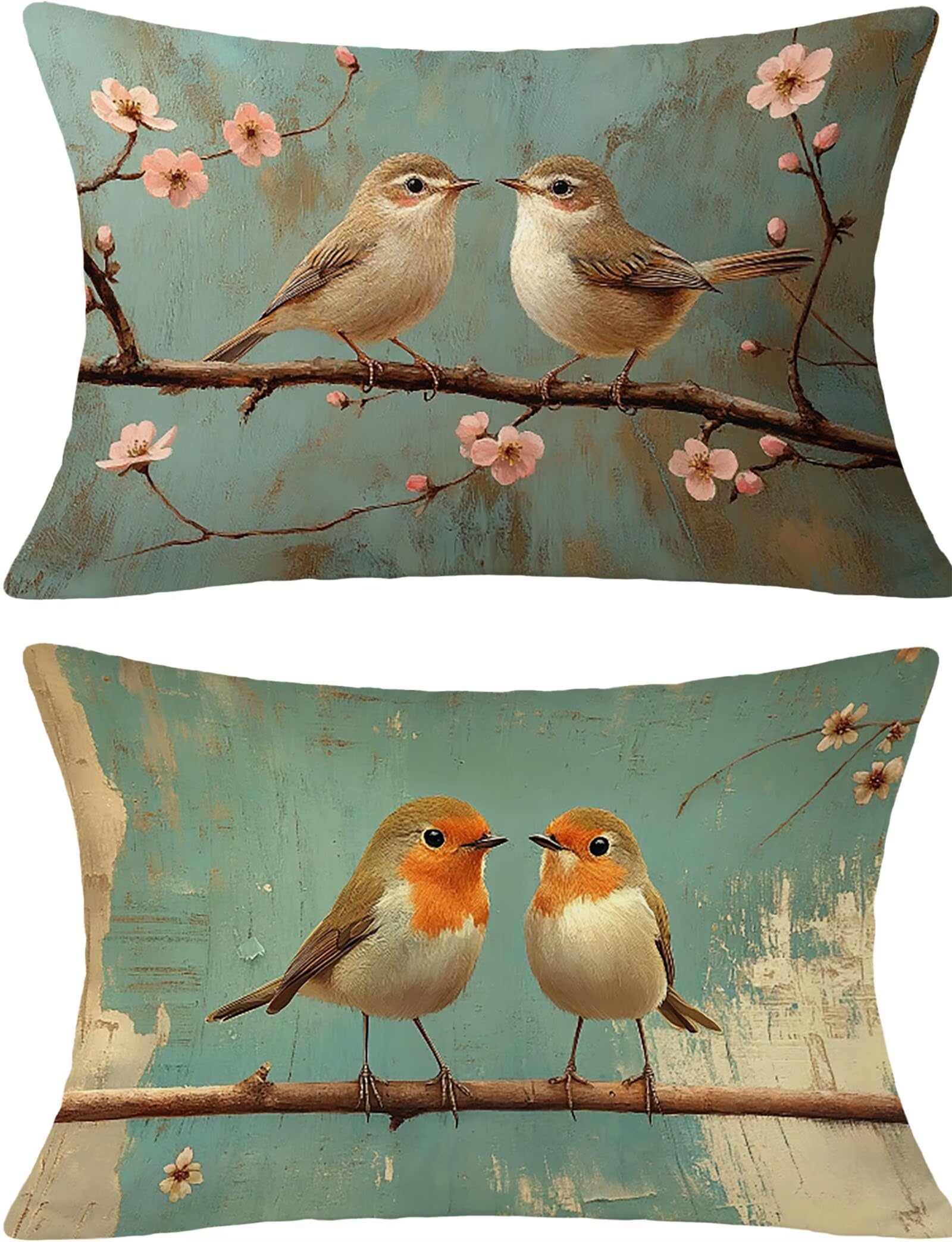 Housse coussin 40x70cm fleur et oiseau pour décorer le canapé du salon