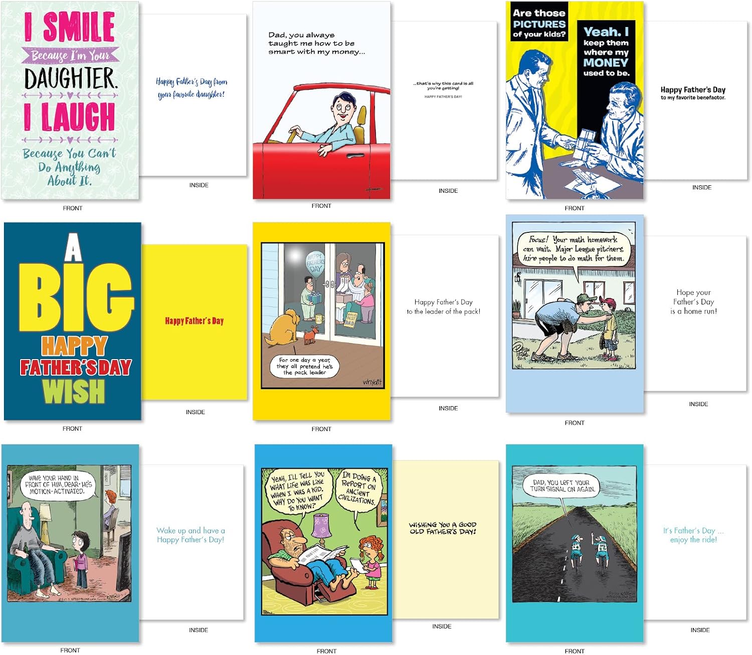 NobleWorks 36 Assorted Box Set Humorous Father's Day Greeting cards w/ 5x7 Envelope for Dad, Pa, Pop, Daddy (36x1 Designs) Glad Dads AC10372FDG-B1x36